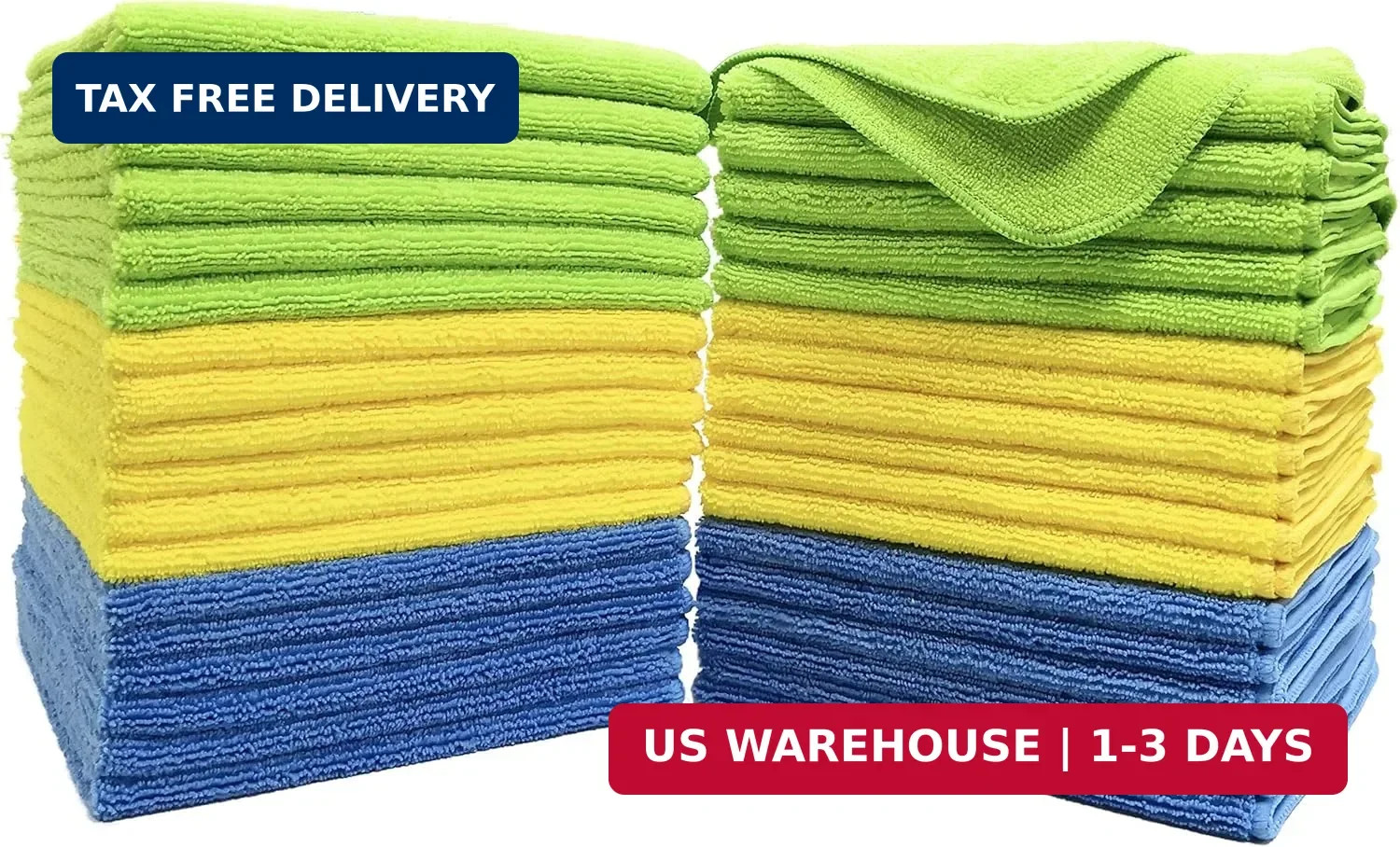 POLYTE Premium Microfiber Cleaning Towel,16×16 in 36 Pack (Blue,Green,Yellow)