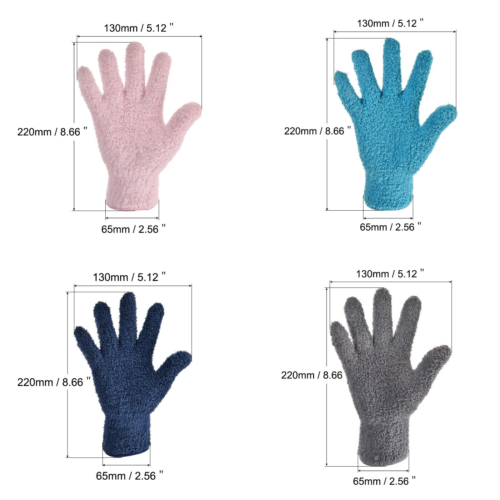 Dusting Cleaning Gloves Microfiber Mittens Blue Dark Blue Gray Pink 4 Pairs