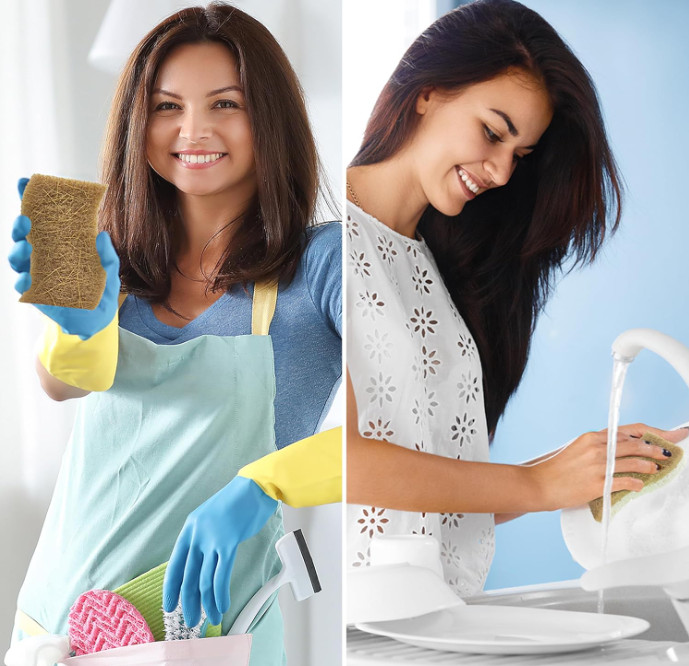 Natural Kitchen Sponge, Biodegradable Compostable Coconut Scrubber, 12 Pack