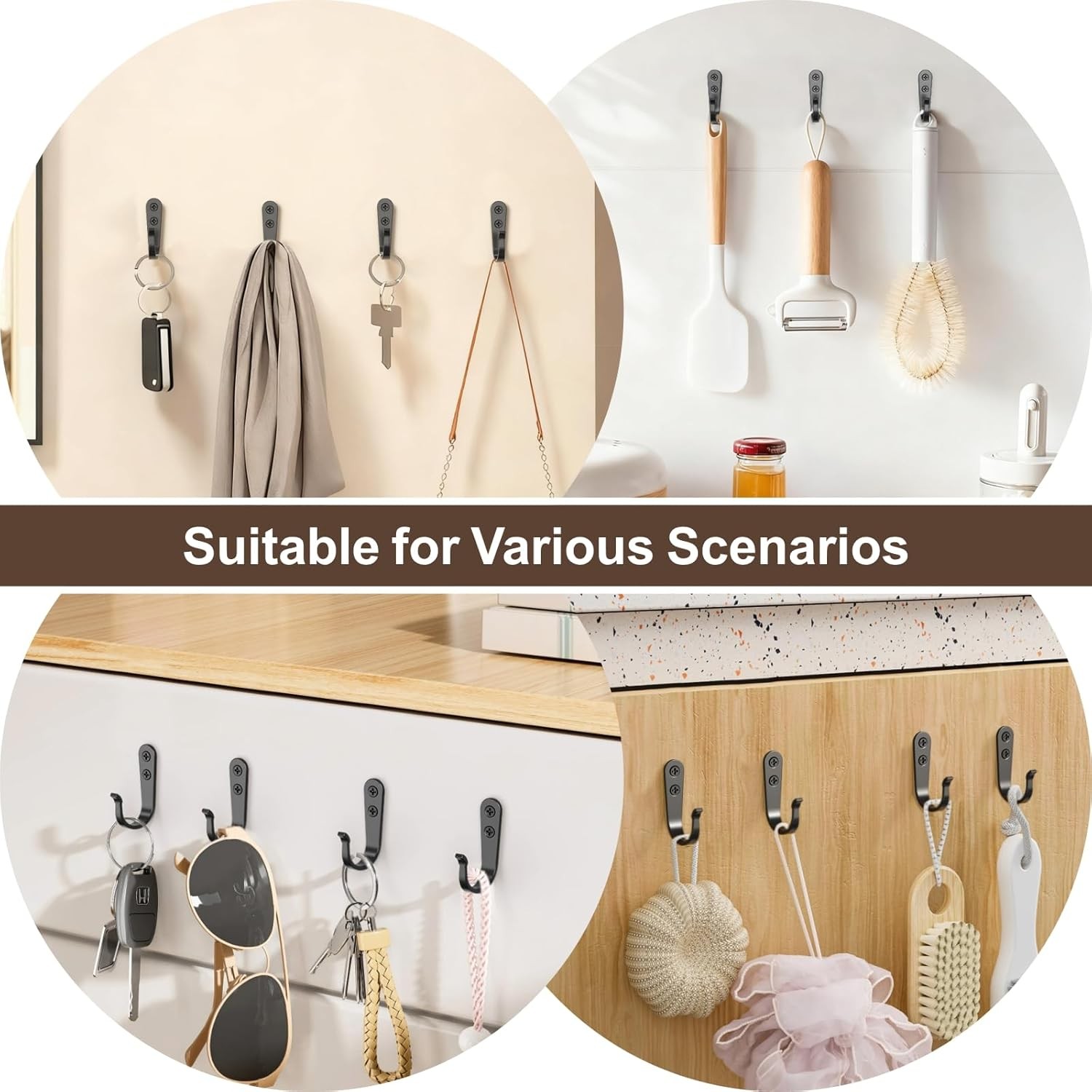 20-Pack Towel Hooks for Bathroom, Heavy Duty Black Metal Wall Hooks for Robe,