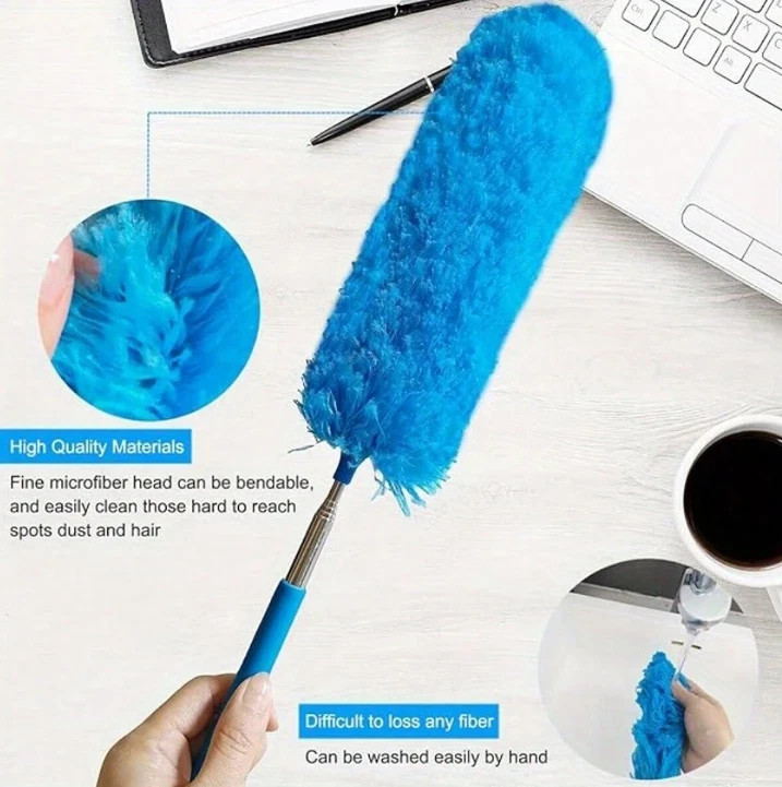 Retractable Stainless Steel Microfiber Duster for Household Dust Removal