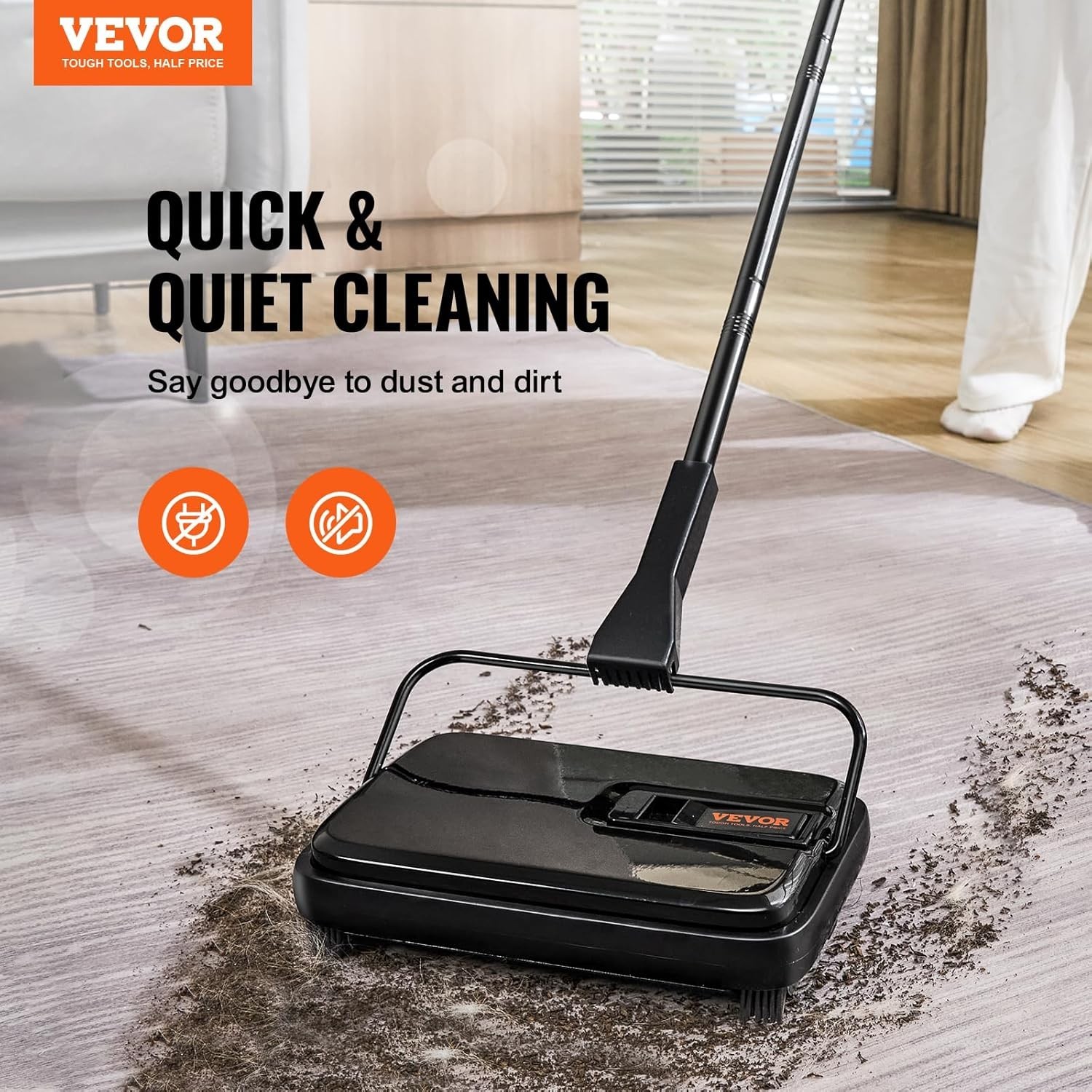 Carpet Sweeper, 7.87 in Sweeping Paths, Floor Sweeper Manual Non Electric, 30…