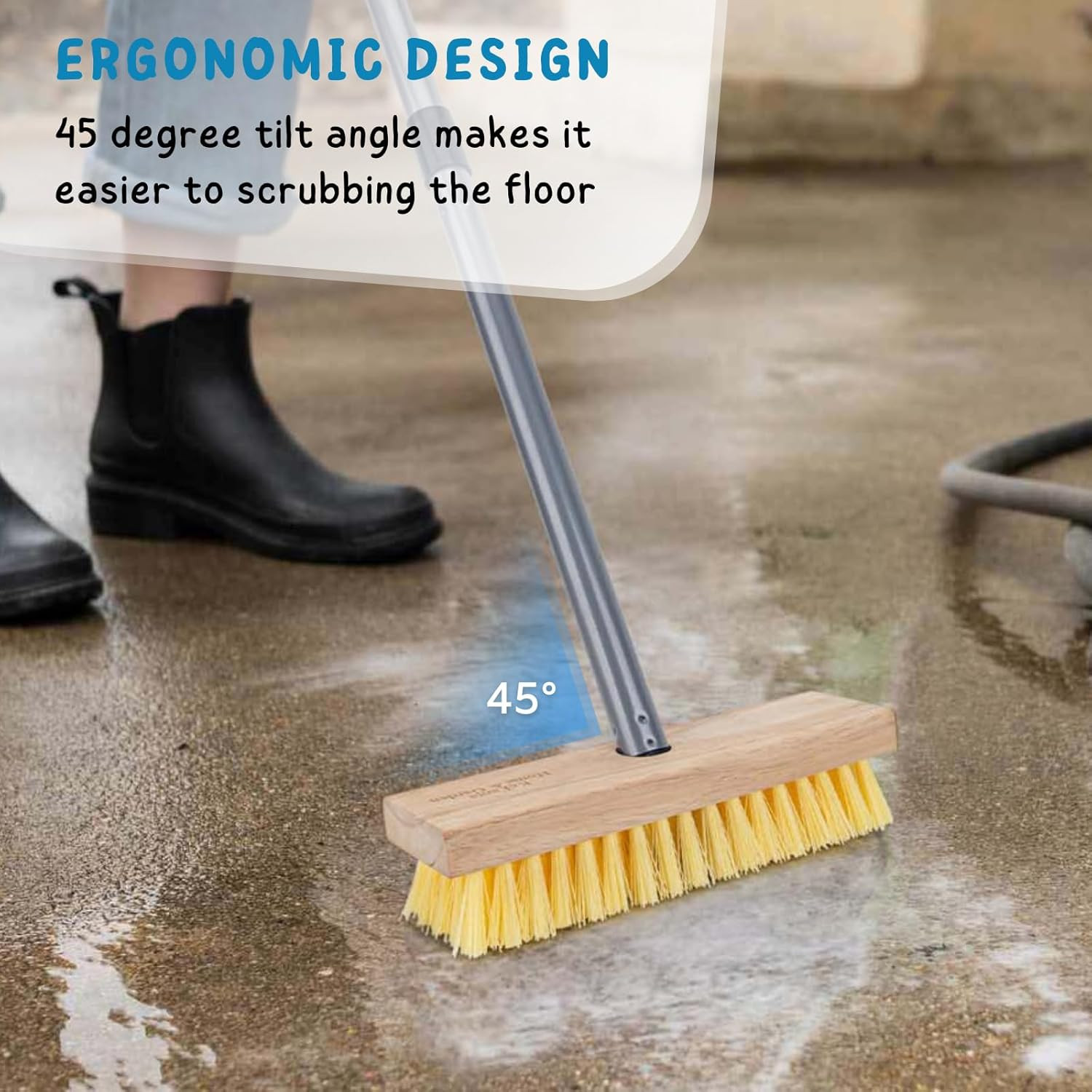 Long Handle Floor Scrub Brush Heavy Duty Stiff Bristle Deck Tile Cleaner