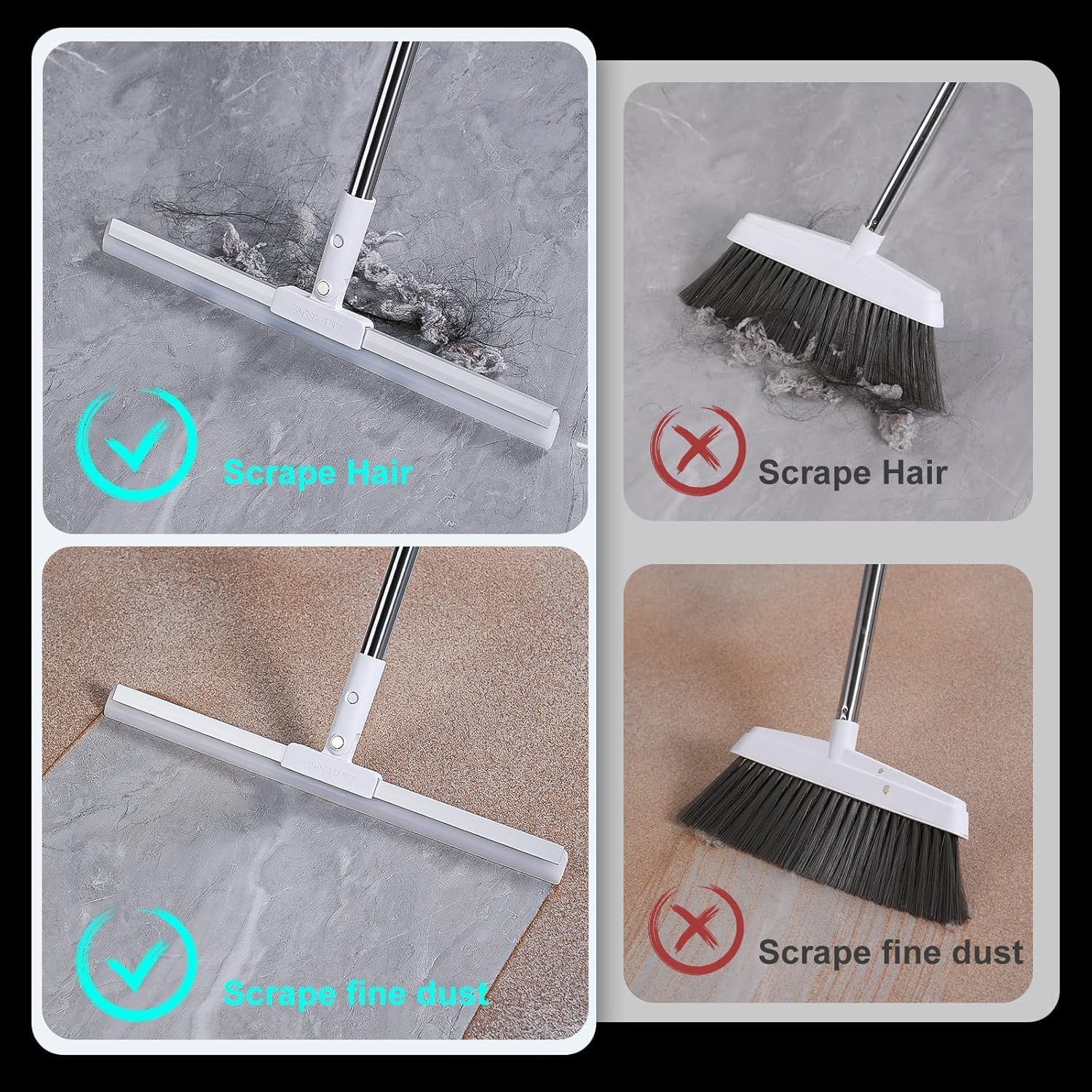 Rubber Squeegee Broom for Floor,62″ Long Handle Window Squeegee, Silicone Pet Ha
