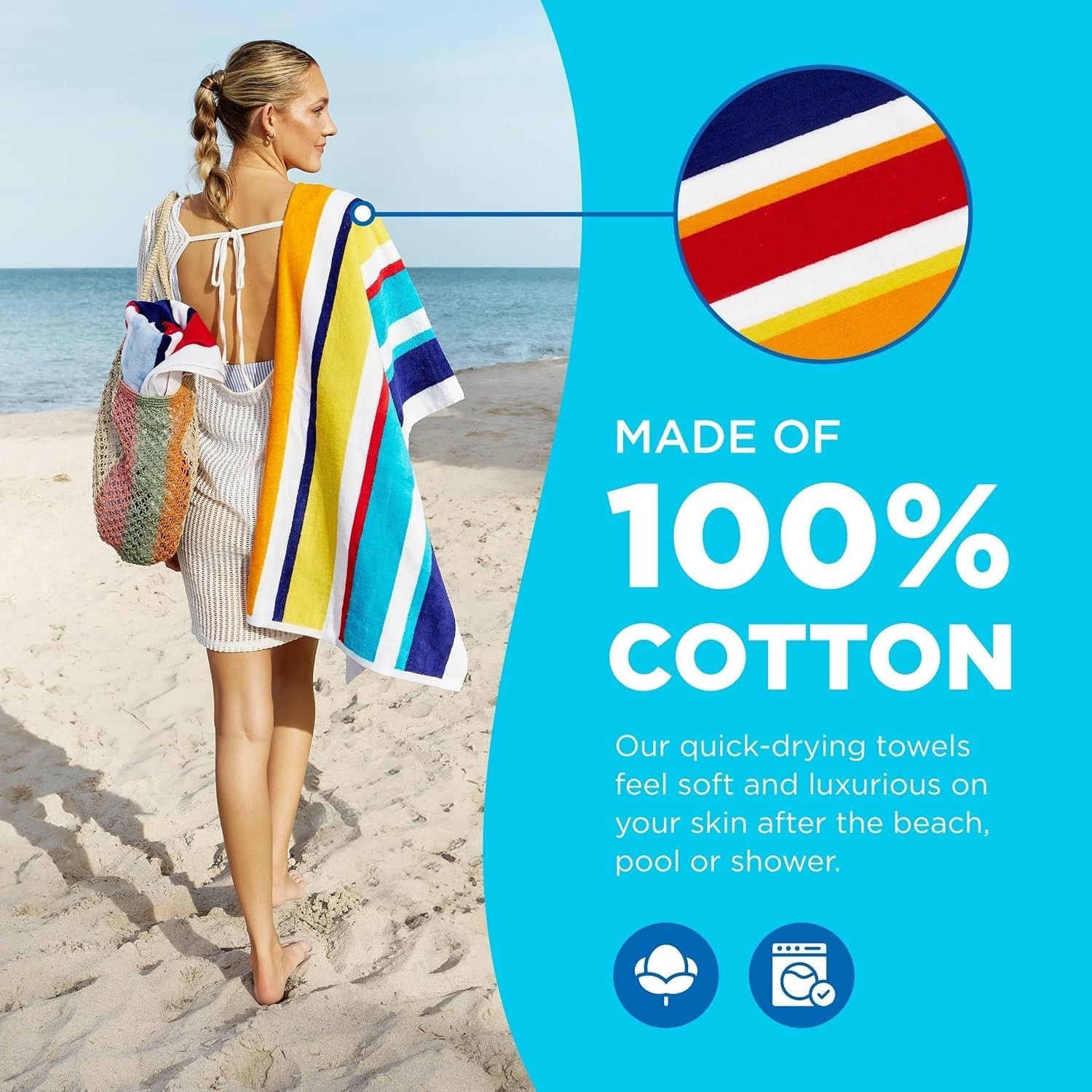 Ben Kaufman Joey Velour Colored Classic Multi-Color Stripe Beach & Pool Towel –