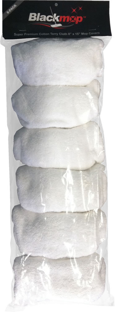 Black Mop Super Premium Cotton Terry Cloth 8″ x 15″ Mop Cover – 6 Pack