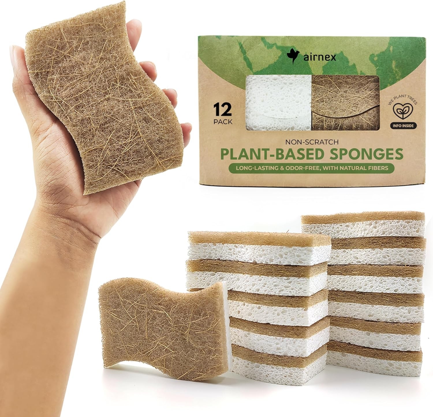 Natural Kitchen Sponge – Biodegradable Compostable Cellulose and Coconut Scrubbe