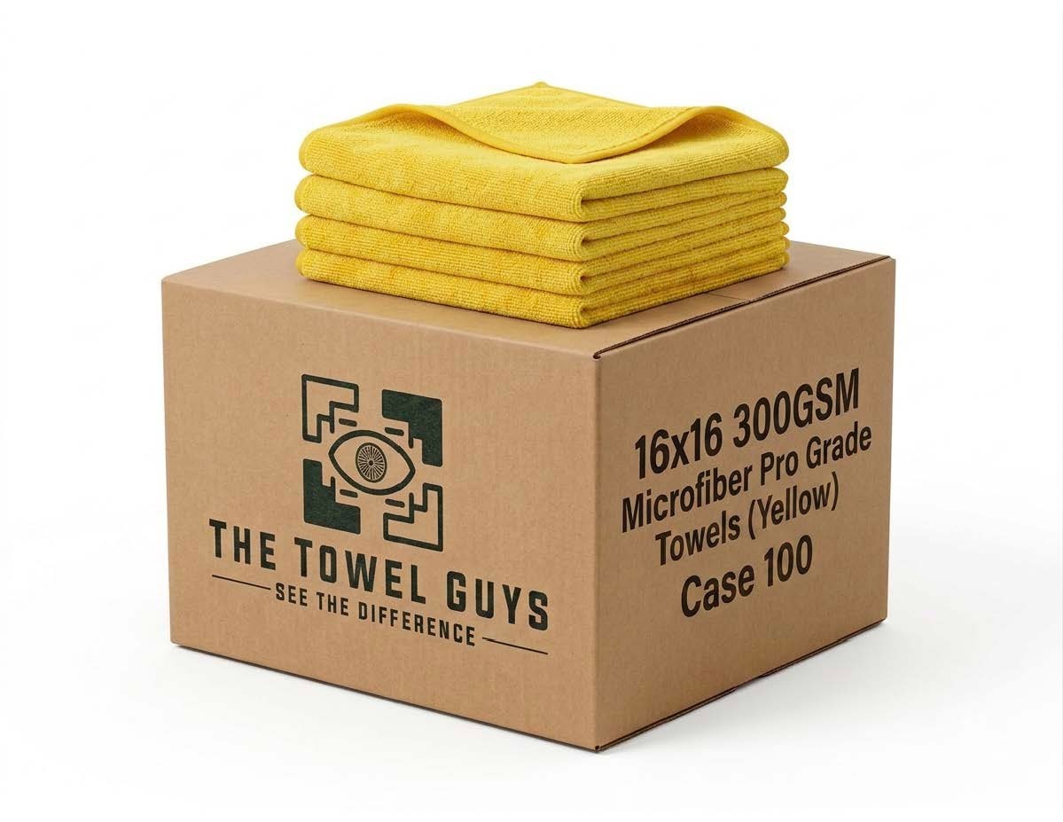 Case 100 16×16 Microfiber Cleaning/Detailing Towels, 300GSM PRO GRADE (Yellow)
