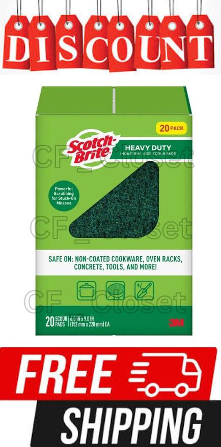 Scotch-Brite Heavy Duty Industrial Sized Scour Pads, Durable Fiber (20 count)