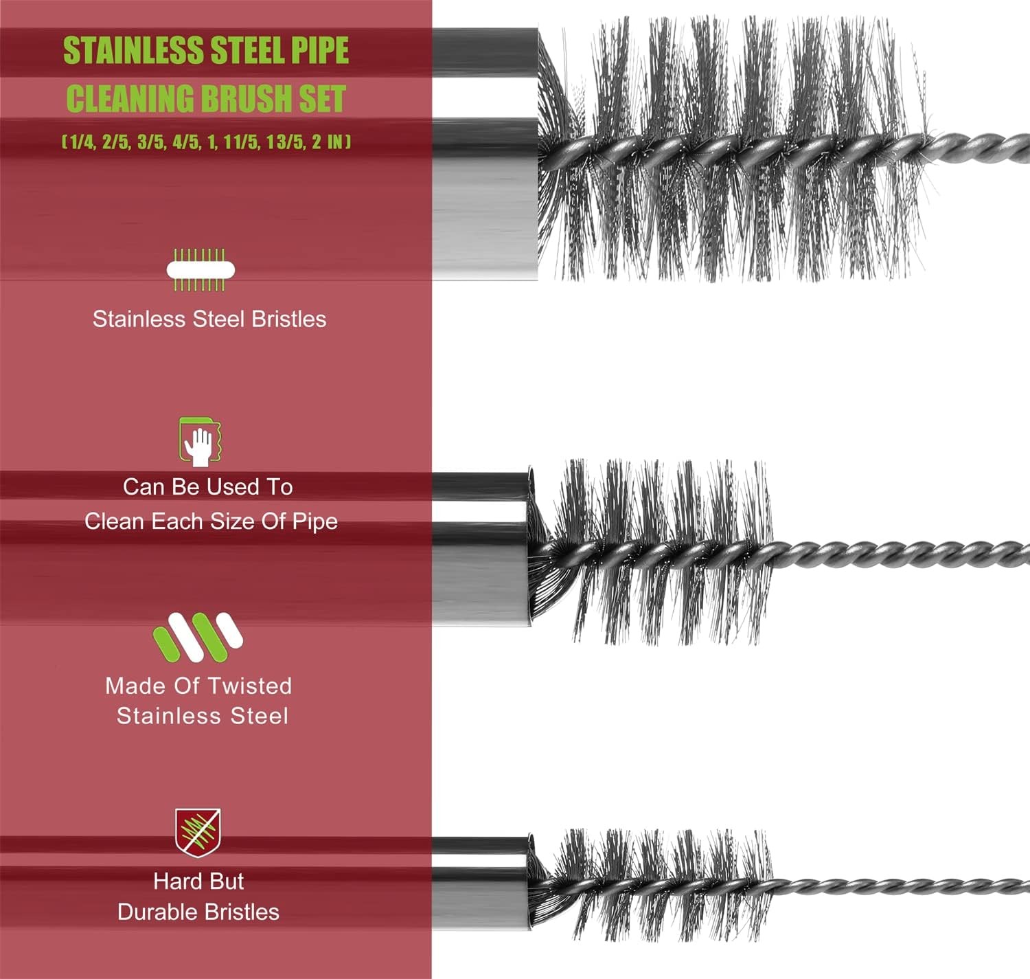 16in Stainless Steel Pipe Brush 8 Pack for Tube Bottle Auto Parts Cleaning