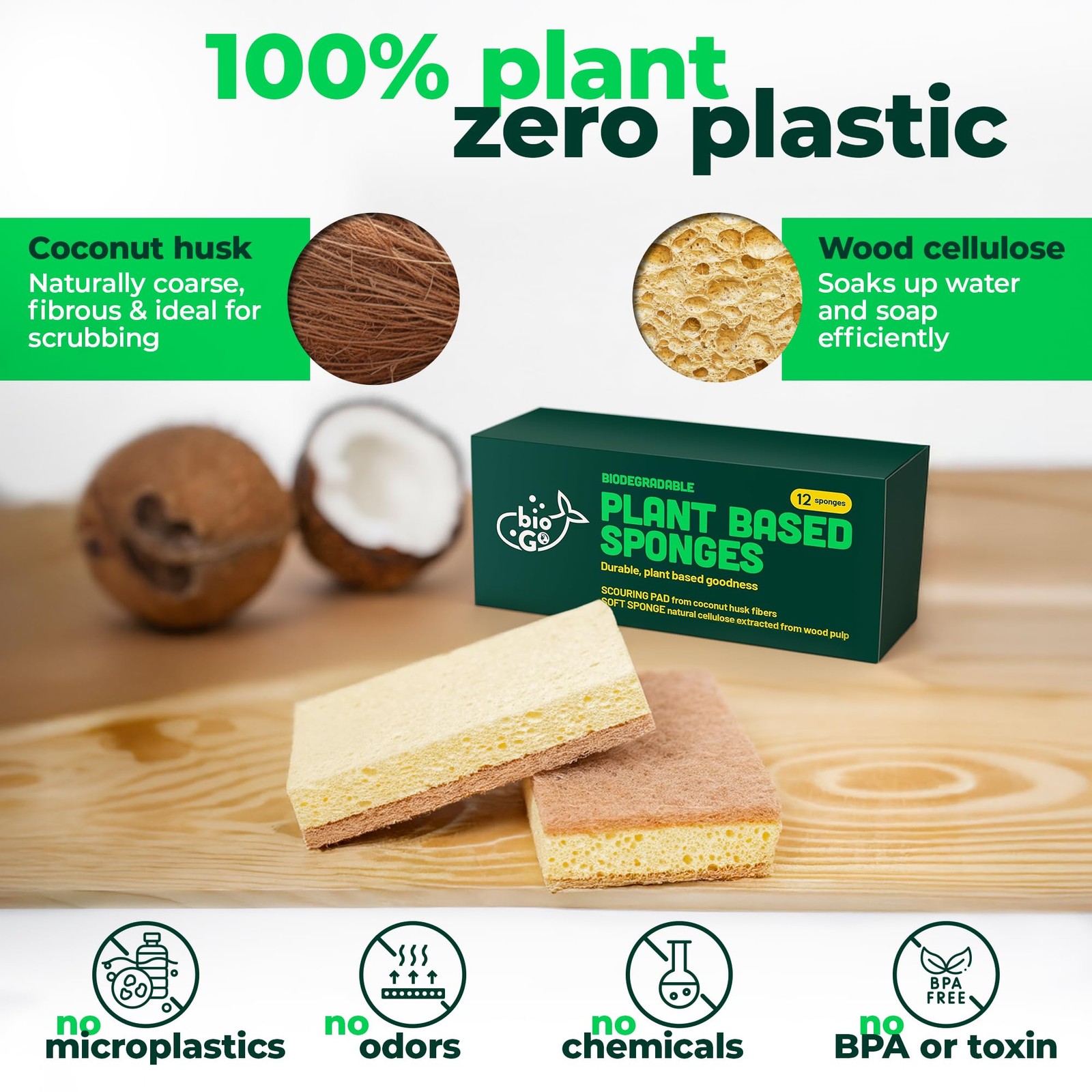 Biodegradable Kitchen Sponges – Natural Cellulose, Eco-Friendly, Compostable …