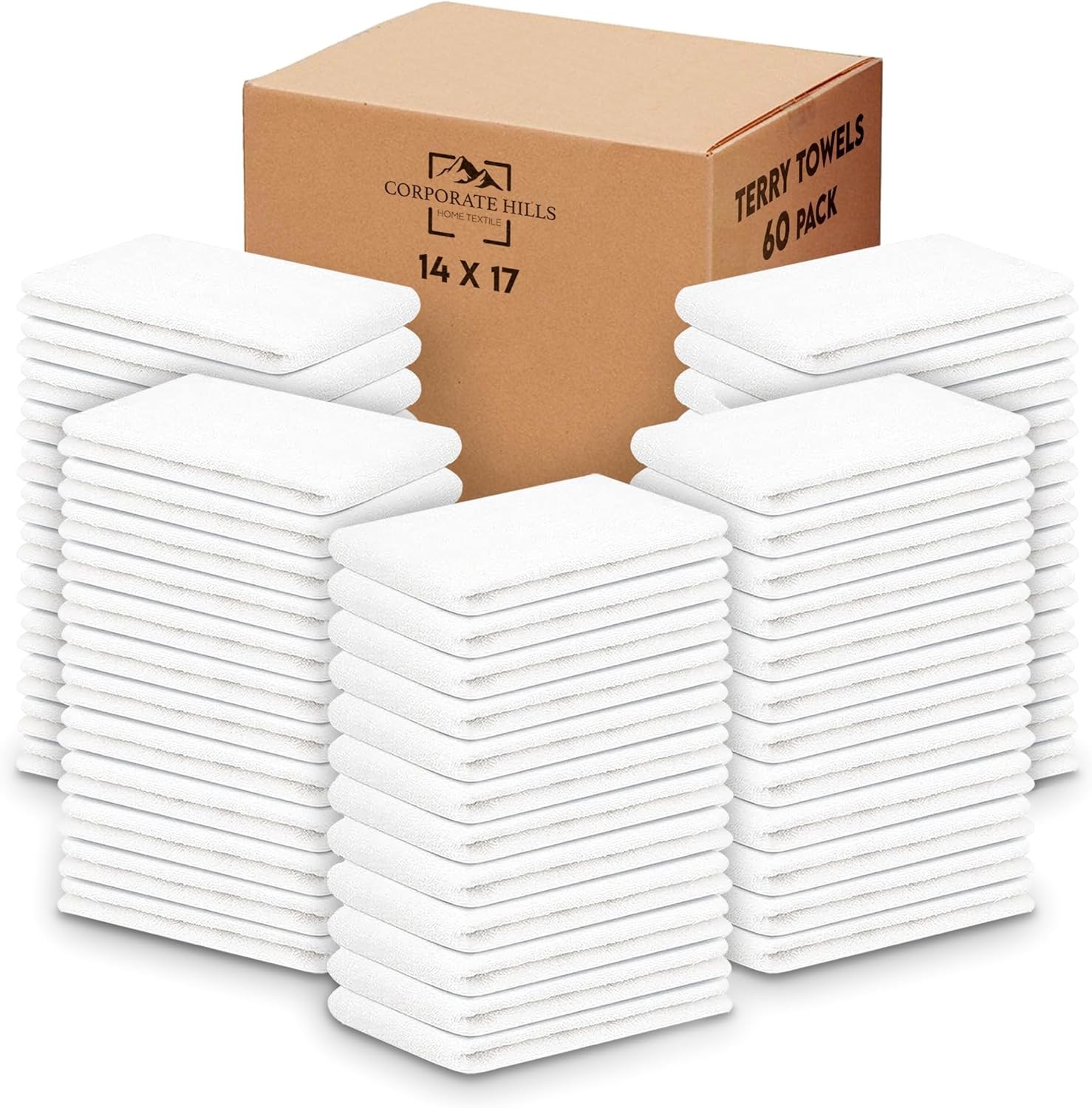 Terry Bar Mop Towels – 60 Pack (14″x17″) White Cotton Terry Cloths, Super