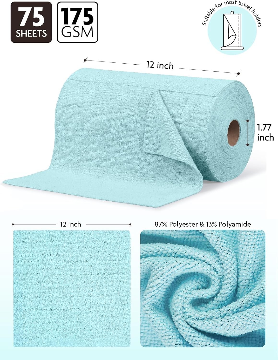 Eco-Friendly 75-Pack Microfiber Cloth Roll 12″ x 12″ – Scratch-Free & Lint-Free