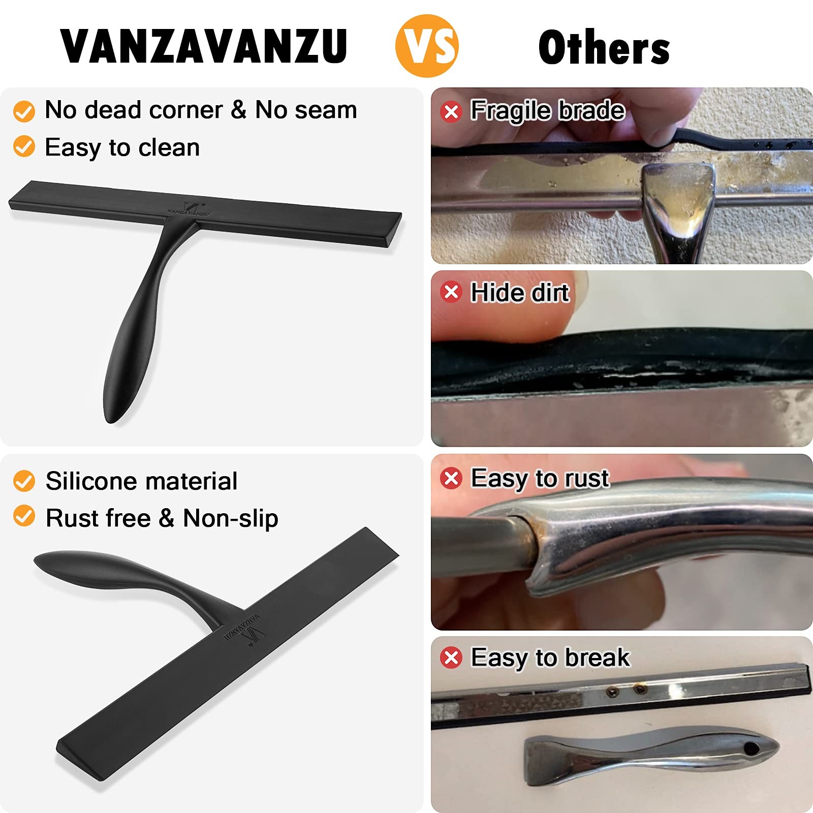 Squeegee for Shower Glass Door, 11-Inch 11 inches, Black