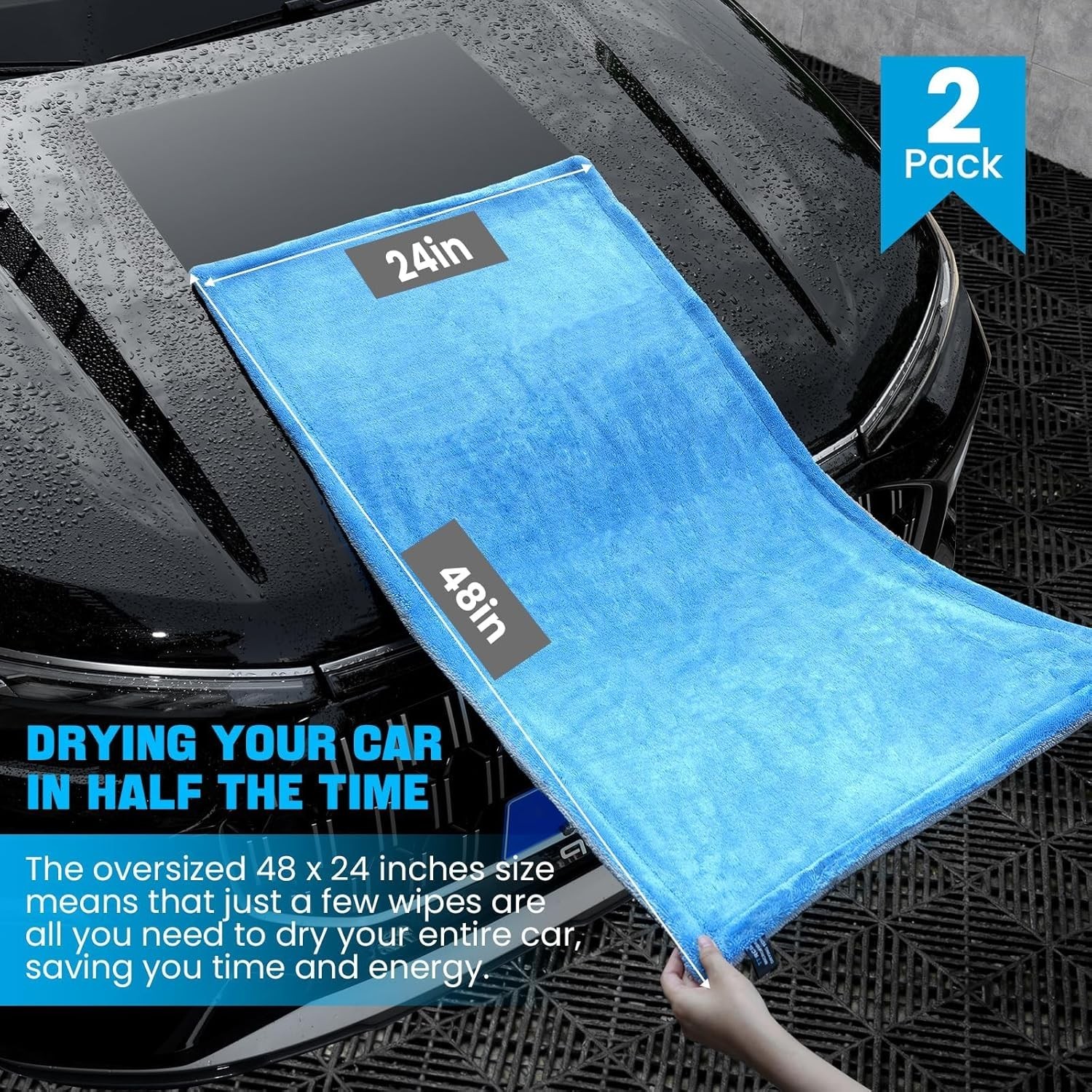48″x24″ Double Twisted Loop Car Drying Towels – Streak-Free & Scratch-Free Care