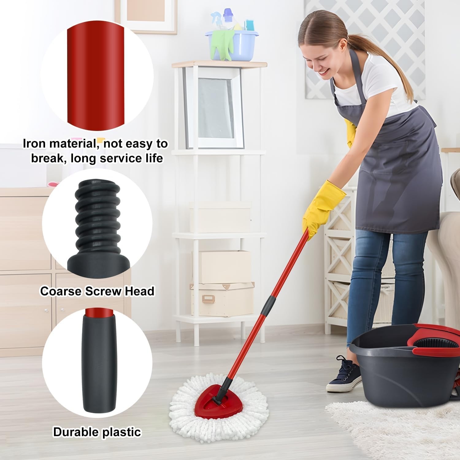 Easy Install 4-Section Mop Handle Replacement for O-Cedar, 30 to 58 Inches