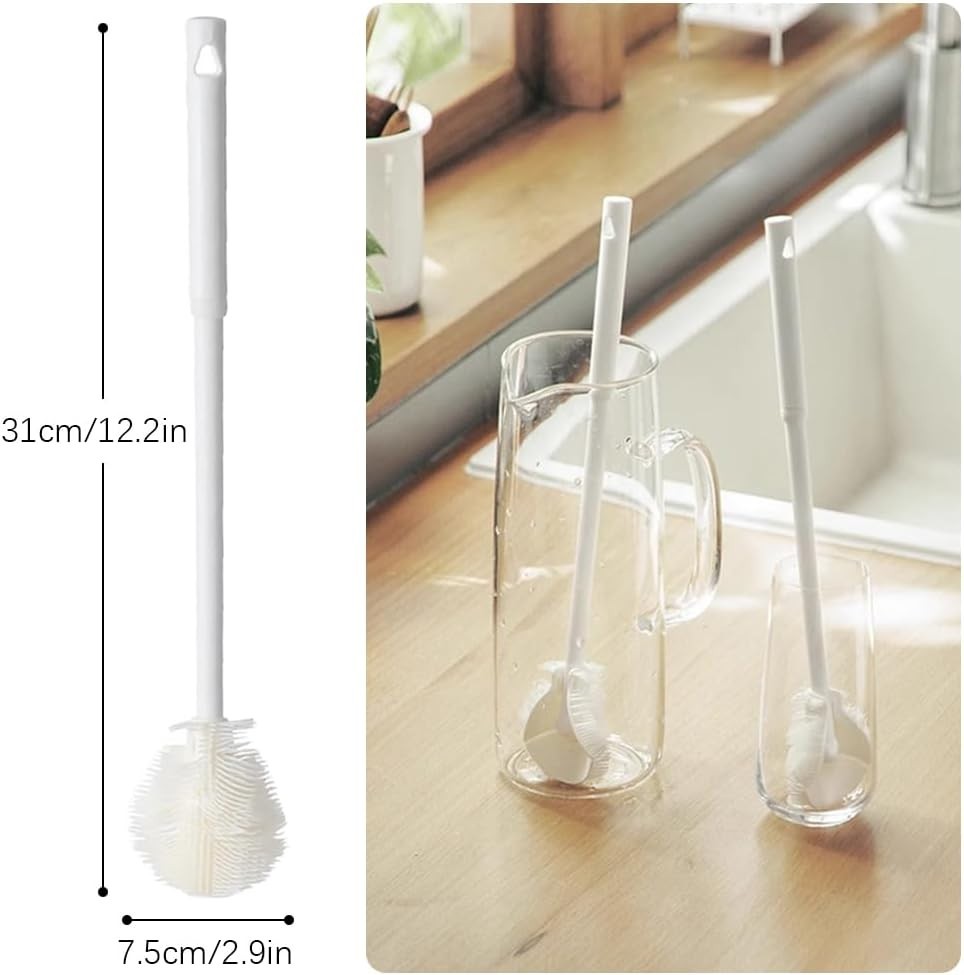 2 Pcs Soft Bristle Silicone Cup Brush, Long Handle Water Bottle Brush Cleaner