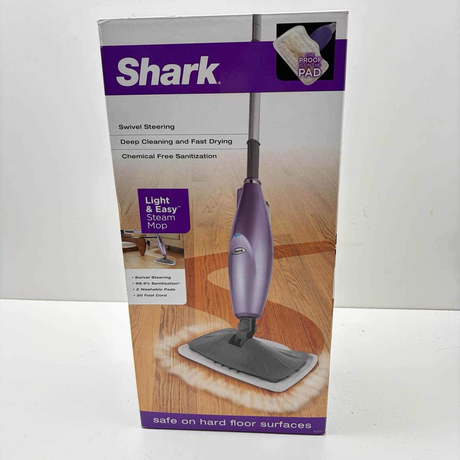 Shark Light & Easy Steam Mop Model S3251 Purple Hard Floor Cleaner New OPEN BOX