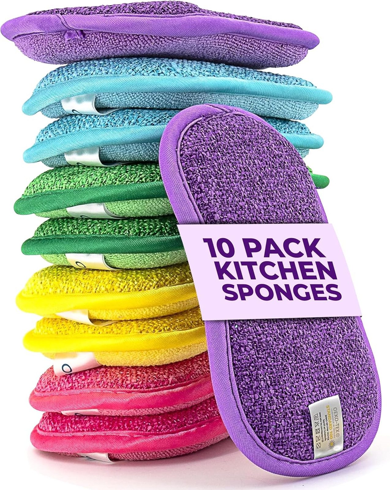 Kitchen Sponges Pack Ten Reusable Washable Multicolored 6 X 3 Inches All-Purpose