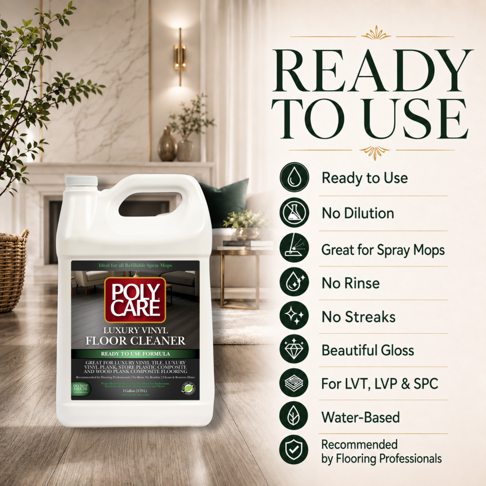 PolyCare 1 Gallon Luxury Vinyl Floor Cleaner – Ready to Use Formula