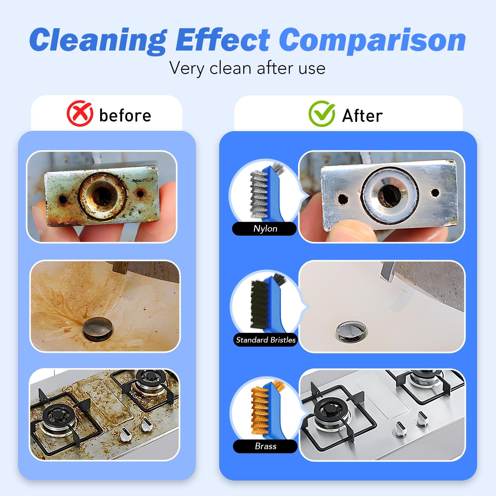 Wire Brush Set, 6 Pcs Stainless Steel/Brass/Nylon Brushes for blue