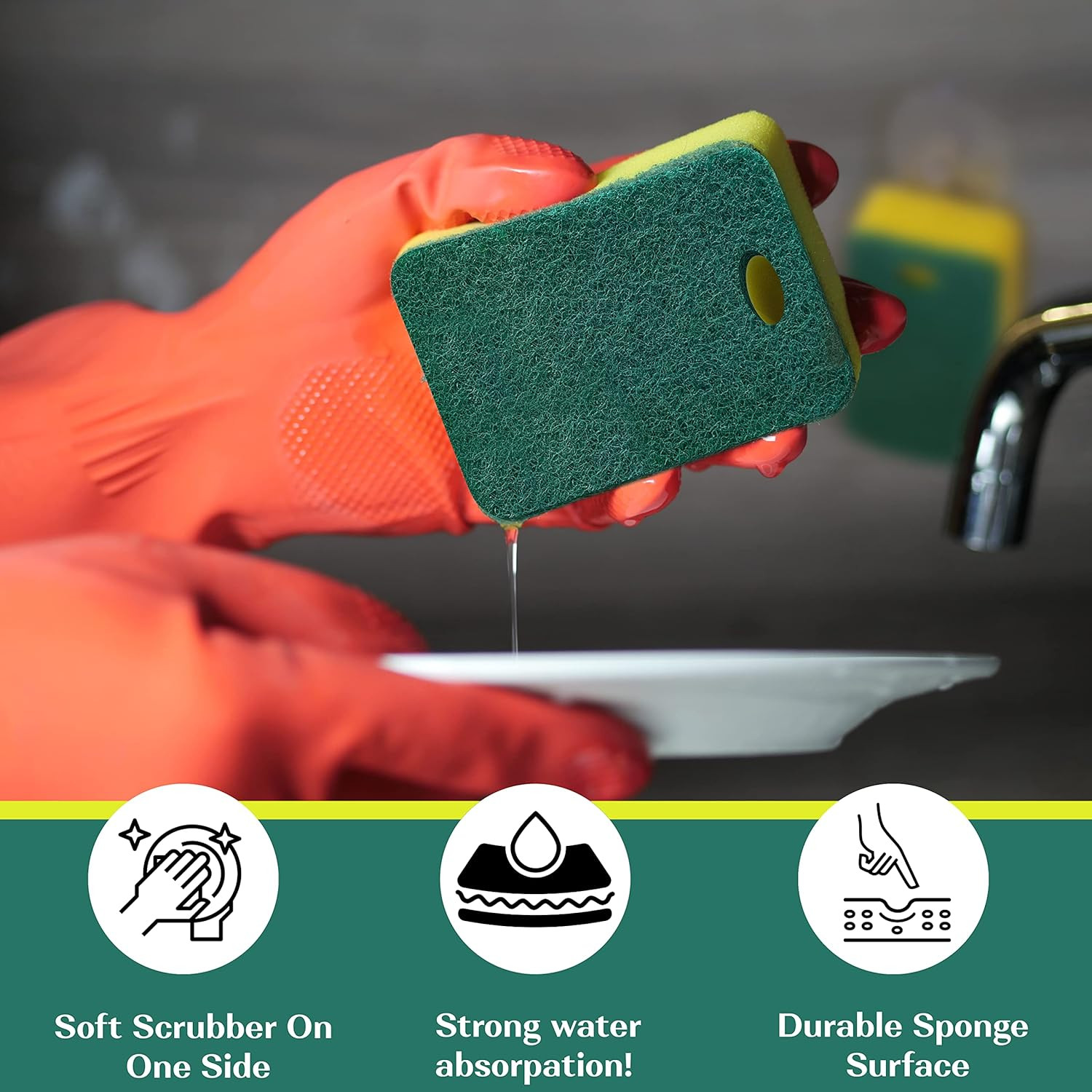 Kitchen Sponges 12 Pack, Heavy Duty Dual-Sided Scrub Sponges, Yellow/Green |