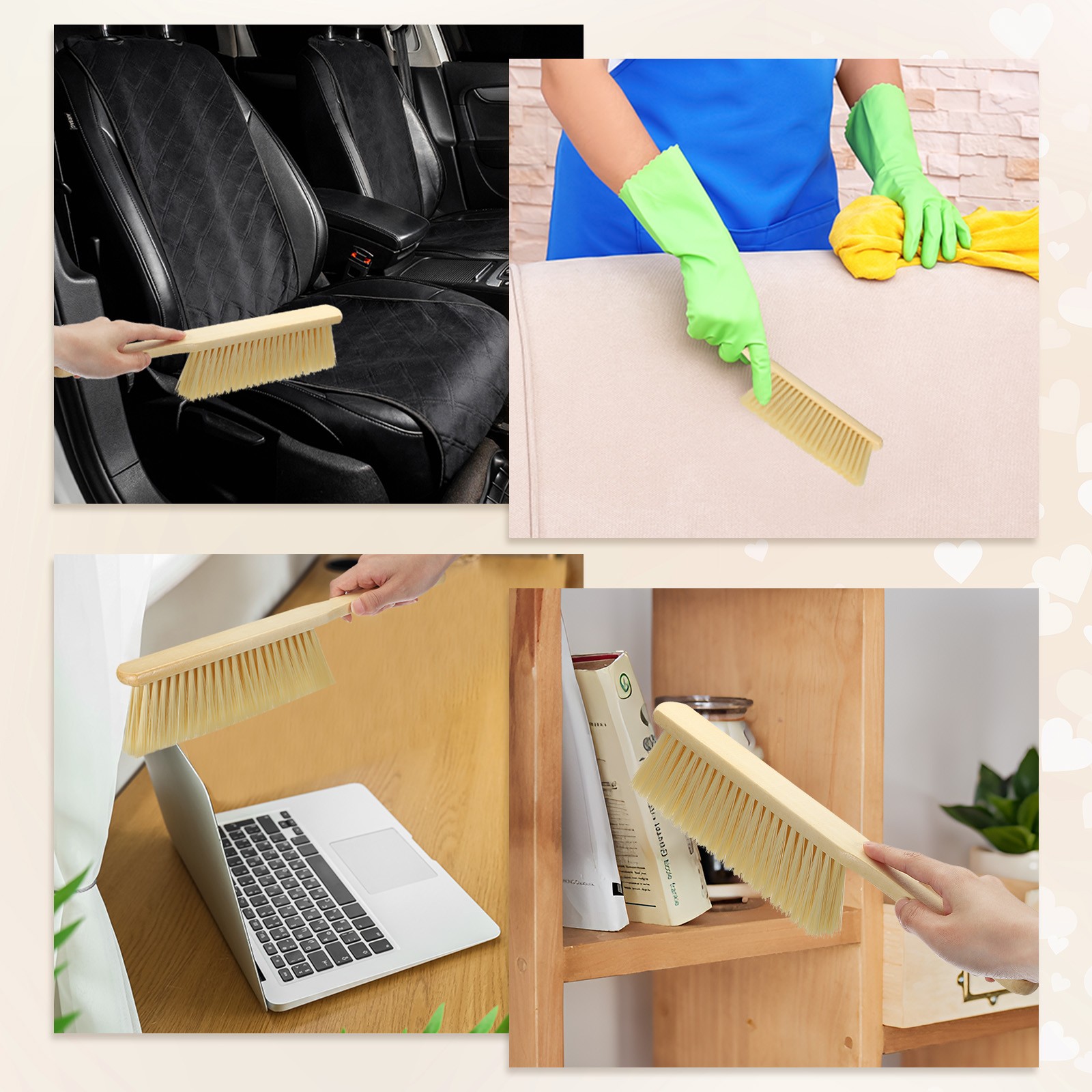2pcs Wooden Dust Brush 14 Inch Hand Broom Cleaning Brush Soft Bristle Yellow