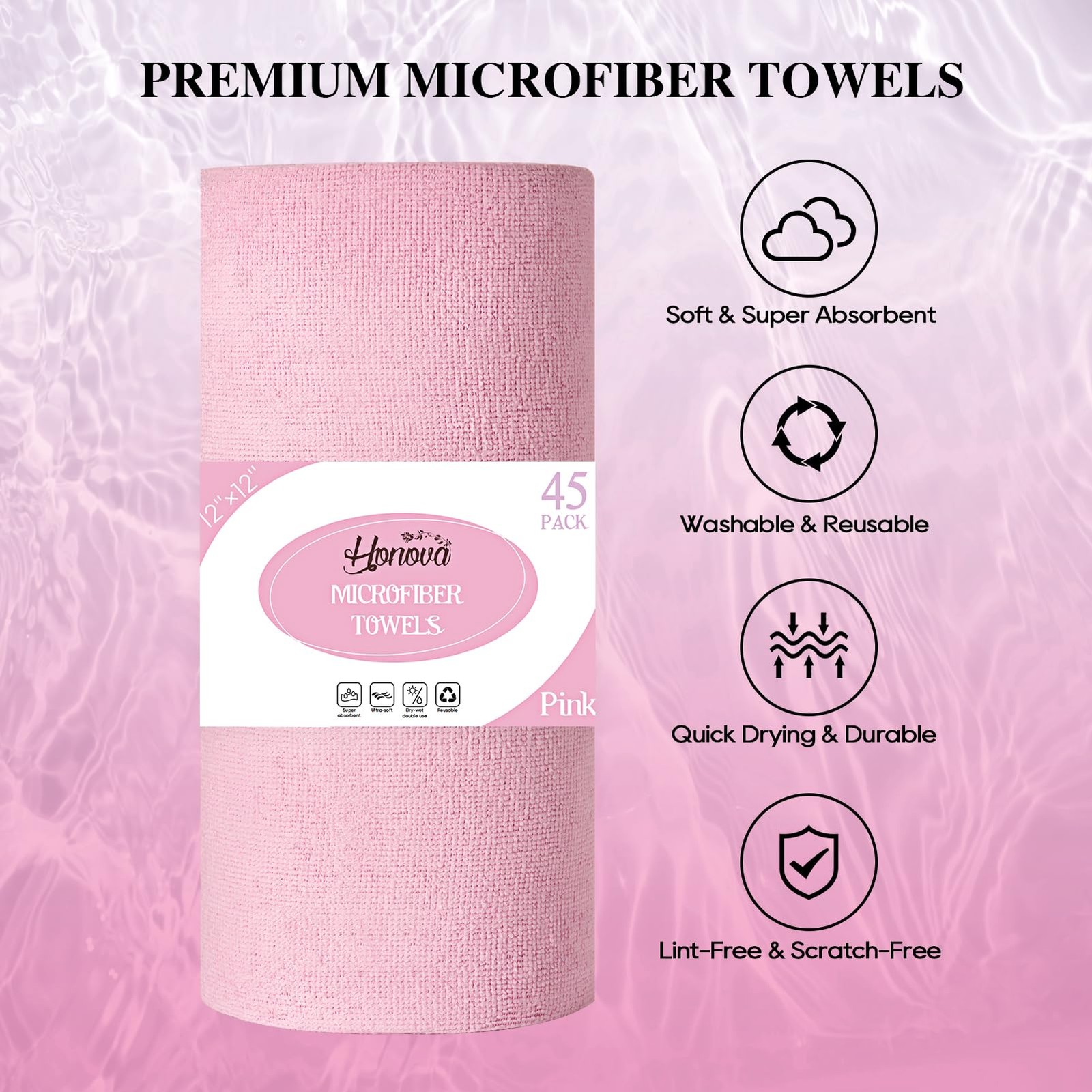 Microfiber Cleaning Cloth Roll 45 Pack, 12”×12″ Reusable Paper Towels, Tear …