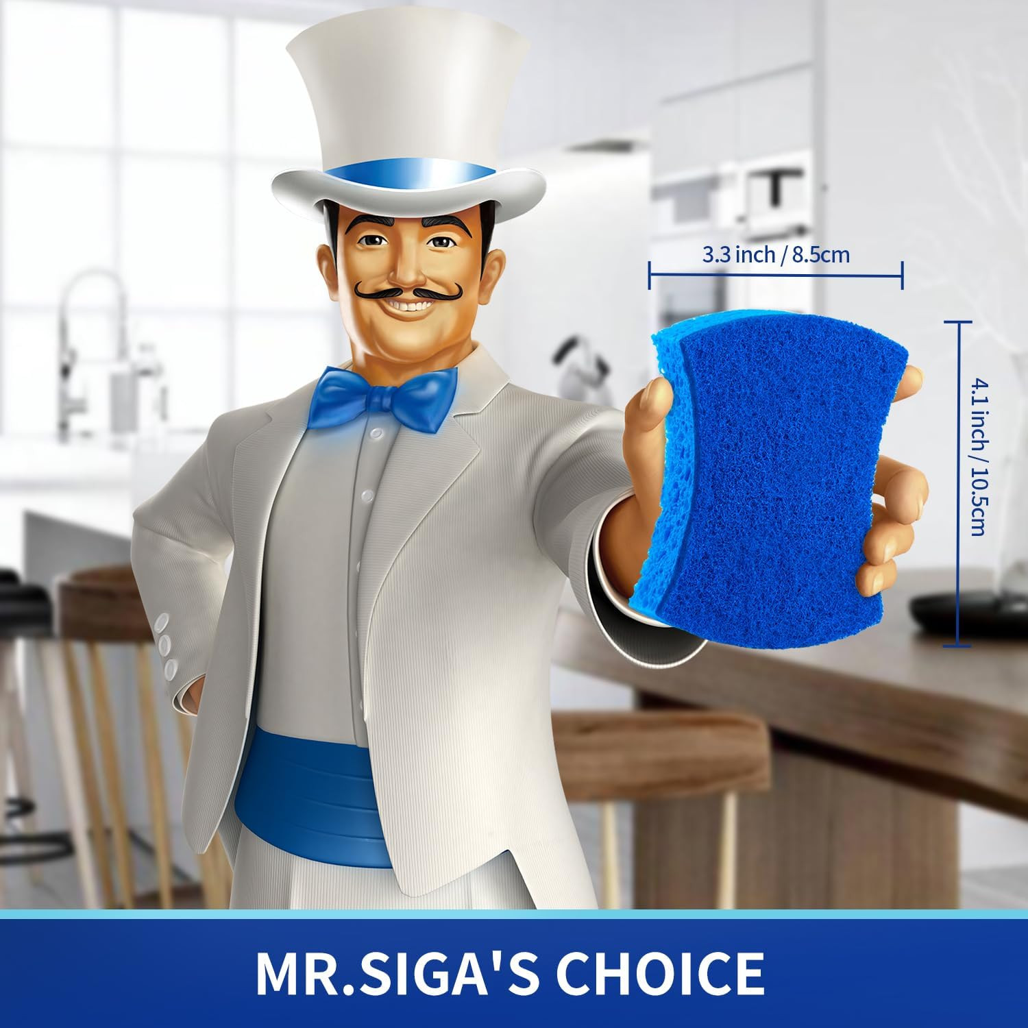 MR.SIGA Non-Scratch Cellulose Scrub Sponge, Dual-Sided Dishwashing Sponge for Ki