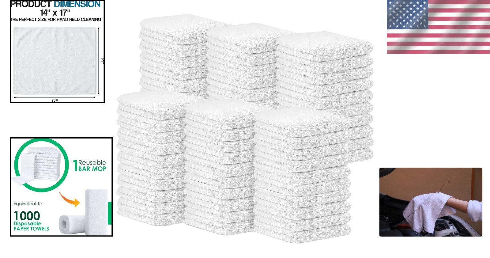 60 Pcs 14×17 Inches Cotton Bar Towels – Durable, Absorbent & Multipurpose Rags