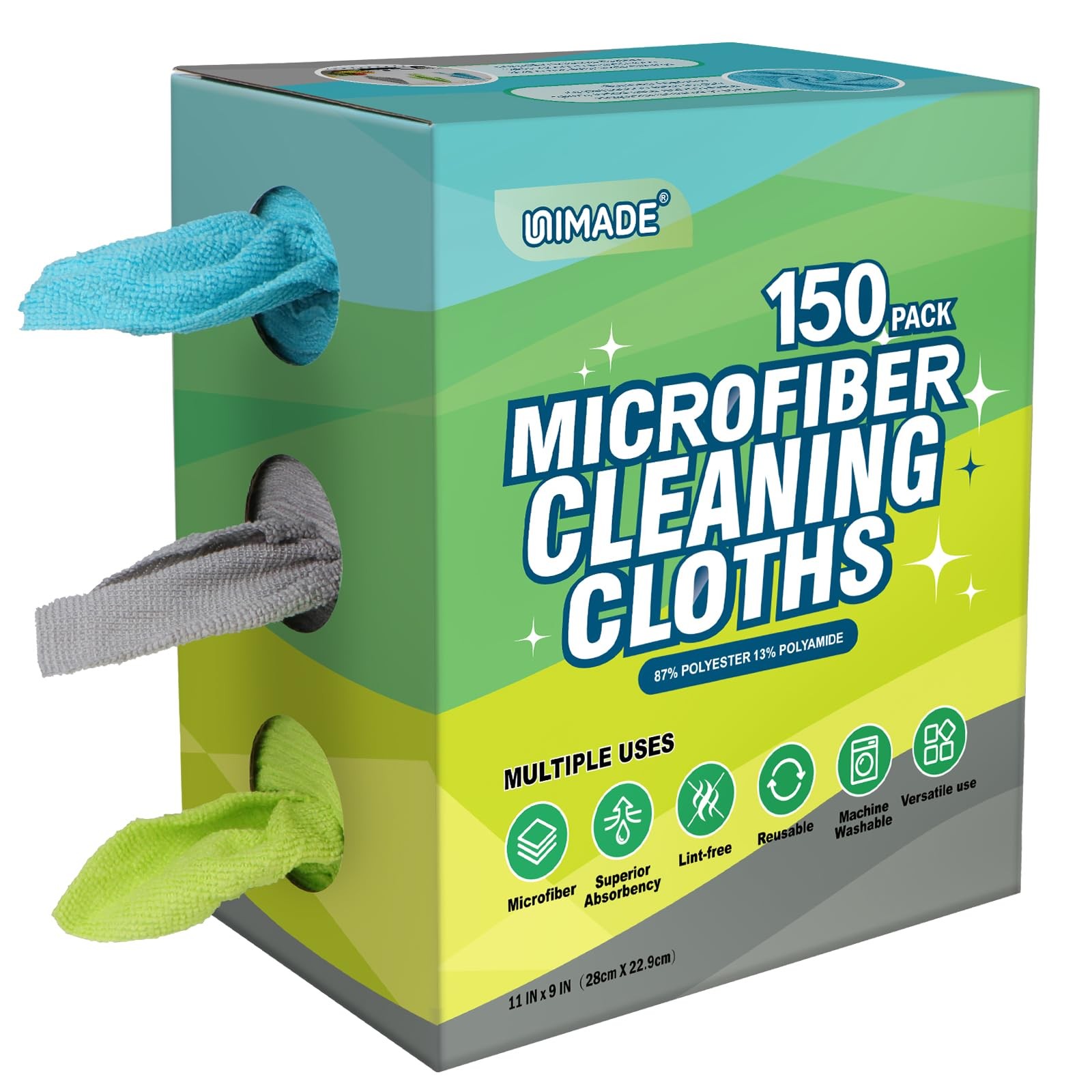 Microfiber Cleaning Cloth Reusable Lint Free Washable 150 Pack 11″x9″ Multicolor