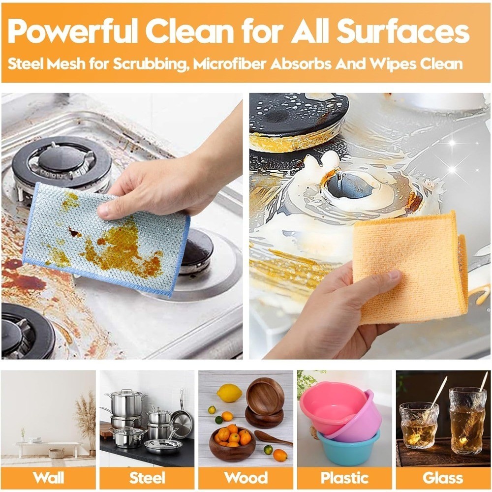 Multipurpose Wire Dishwashing Rags Dual Sided Non Scratch Scouring Pads Reusable