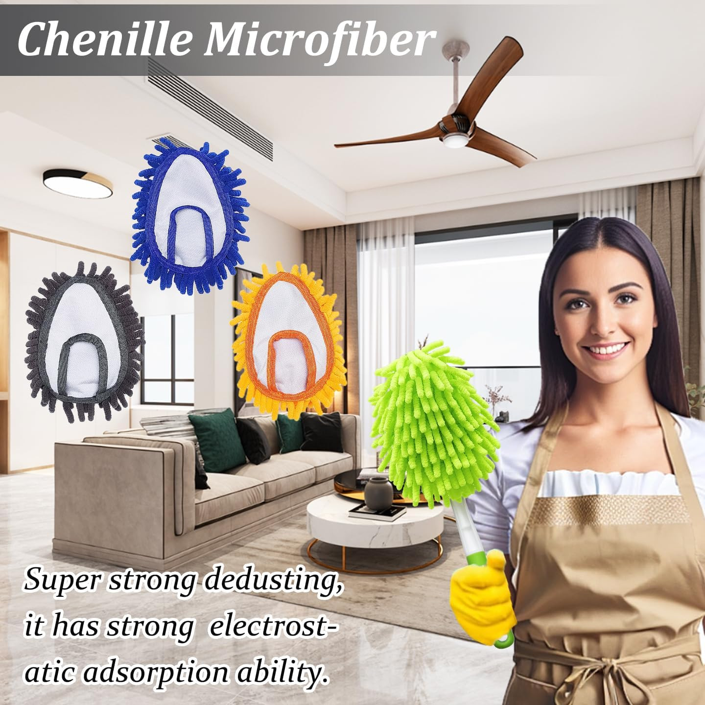 13 Inch Microfiber Feather Duster,With 4 Pcs Washable Duster Head, Car Duster, P