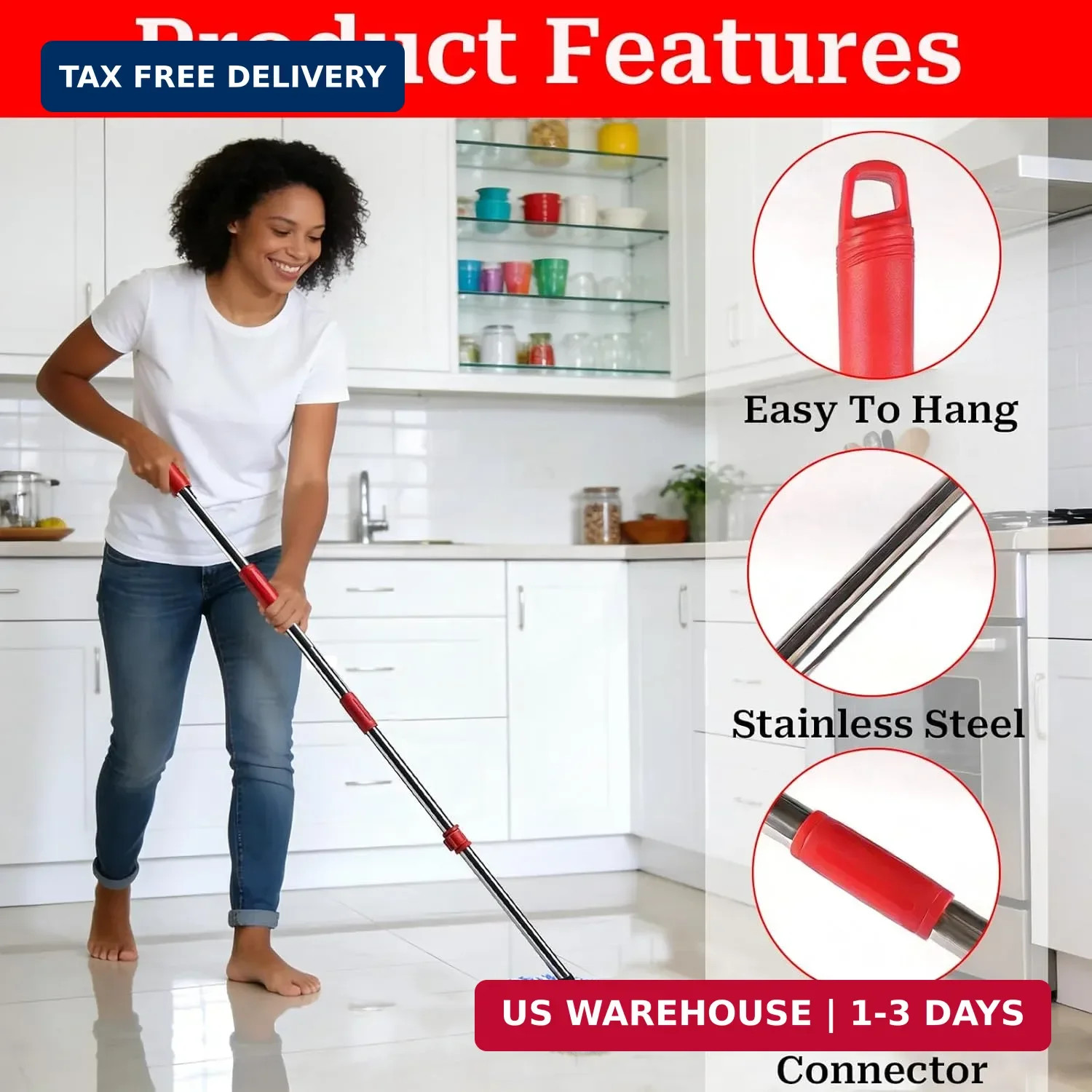 Spin Mop Handle Replacement for Ocedar, Heavy Duty Hand Press Mop Stick Replacem