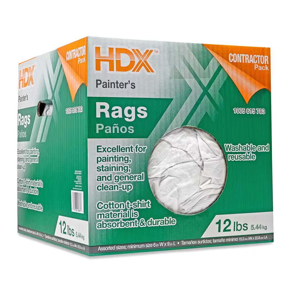 Painters Rags 12 lb Box White Absorbent Low Lint Multi Purpose Cleaning Cloths