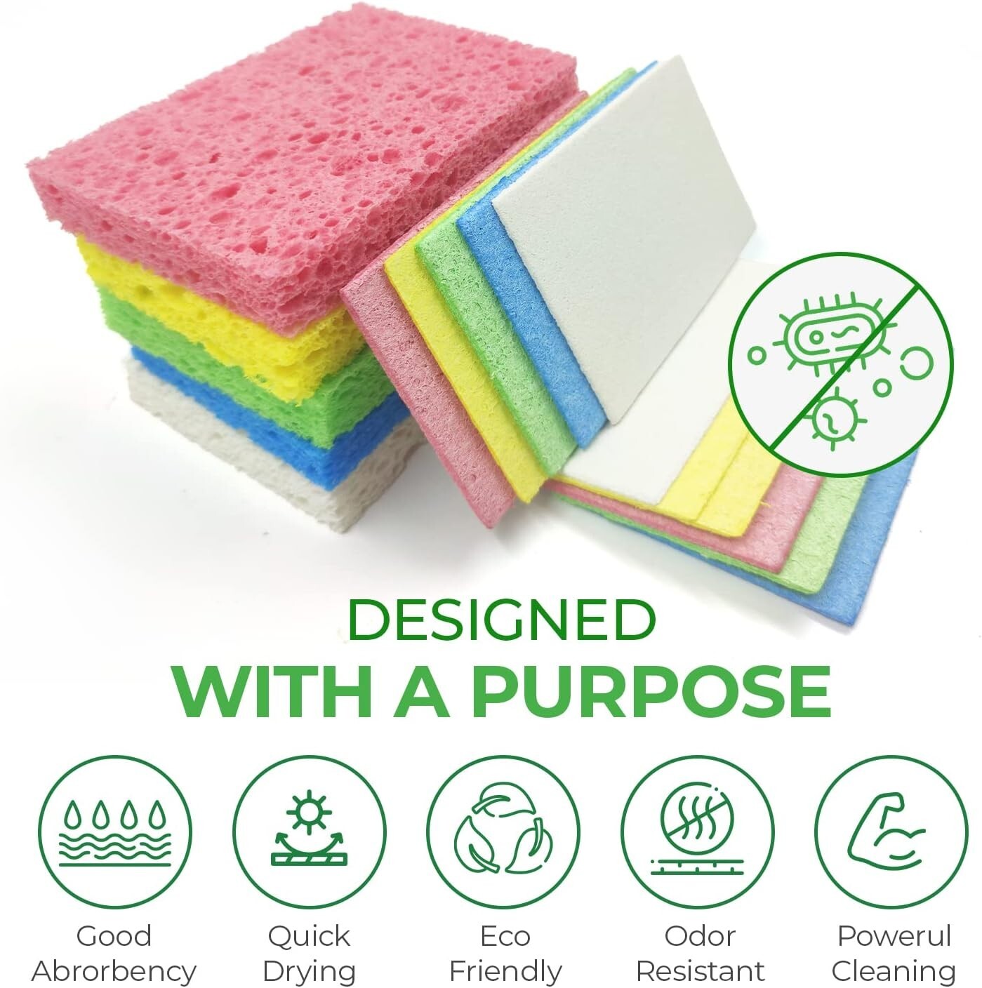 Biodegradable Cellulose Compressed Sponges – Pack of 16 Compostable Sponges K…