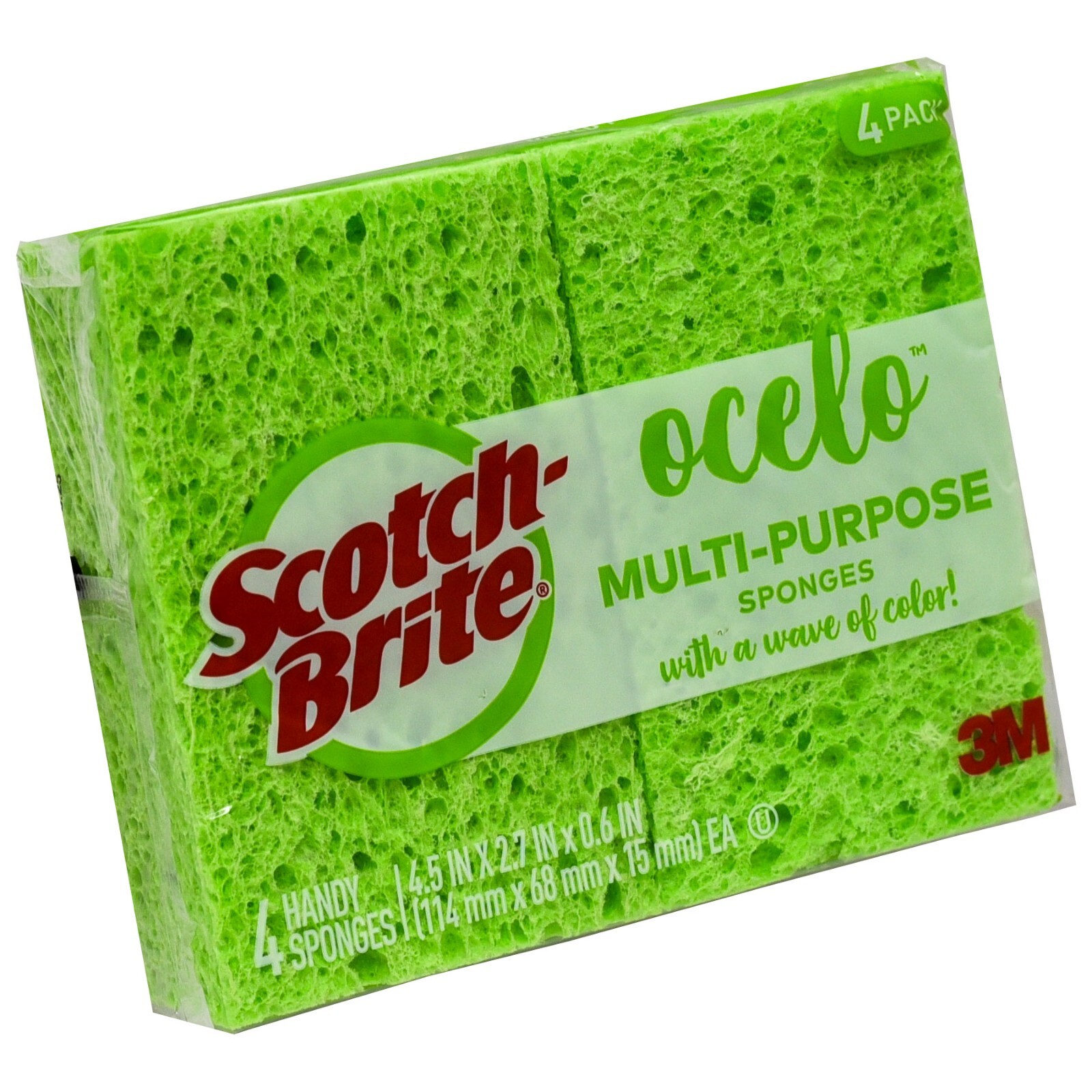 Scotch-Brite Ocelo 7274-10 Multi-Purpose Sponges, 4.5 x 2.7 x 0.6″, Pack of 4