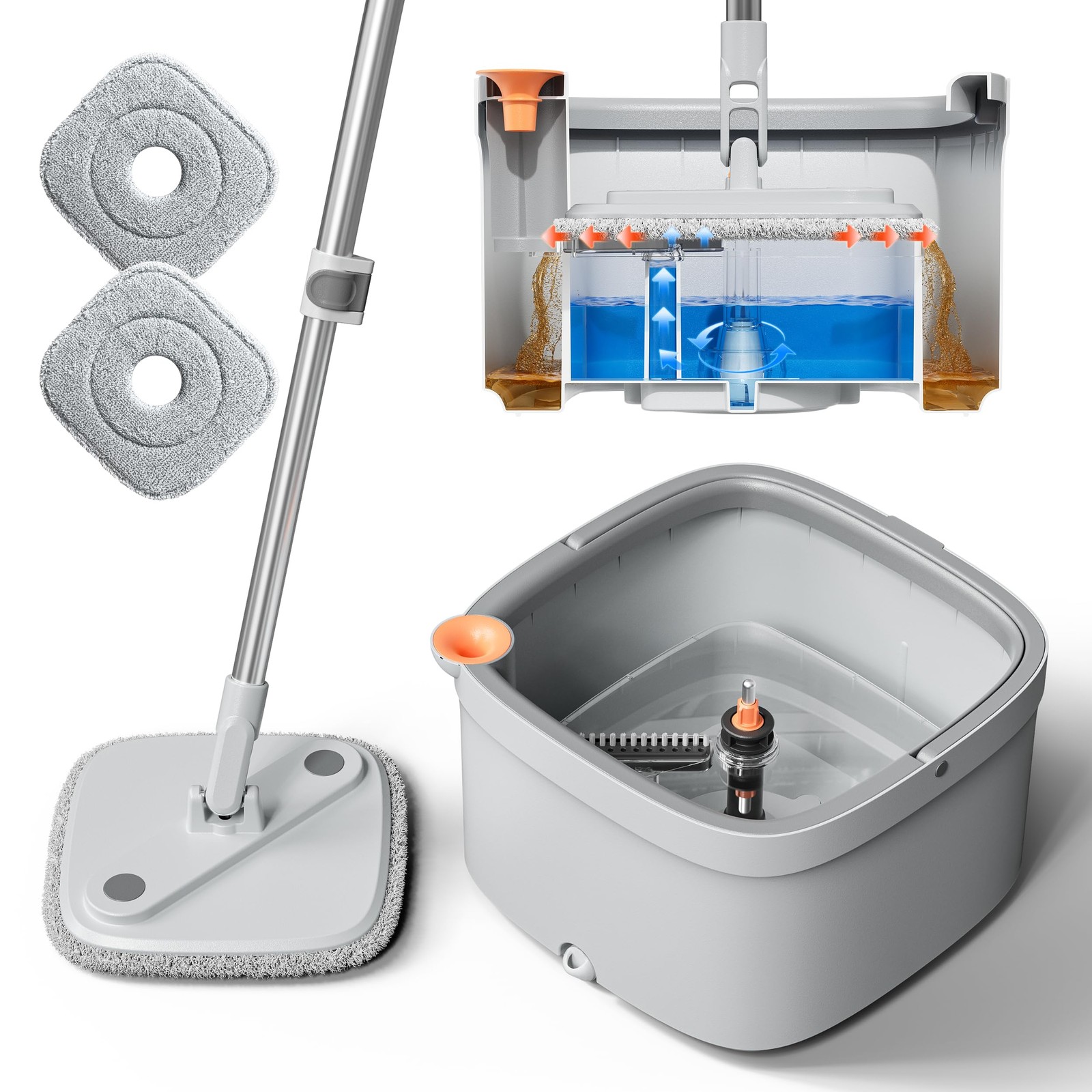360°Rotating Spin Mop and Bucket Set Self Separation Dirty & Clean Water System