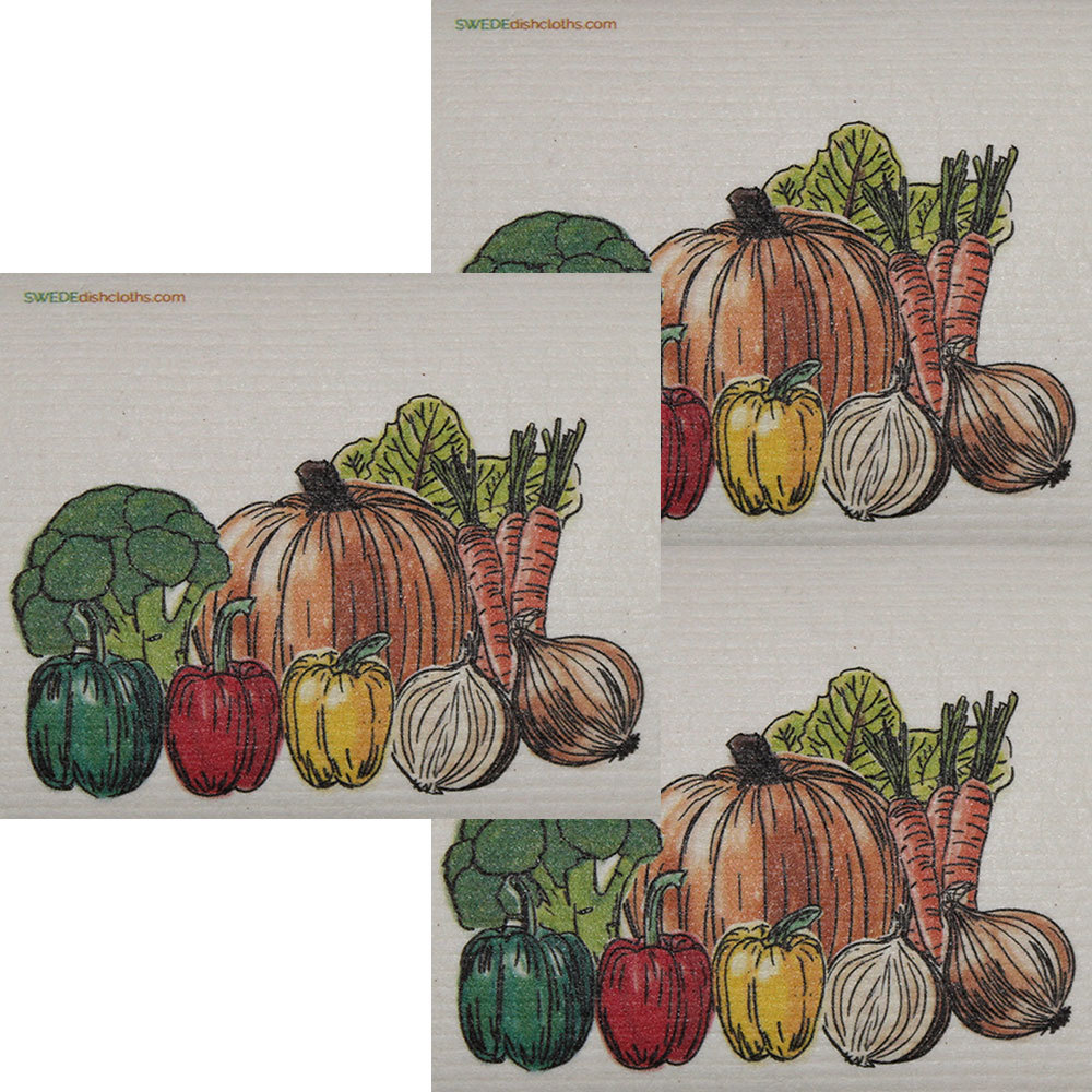 Fresh Vegetables Set of 3 each Swedish Dishcloths | ECO Friendly Absorbent Clean