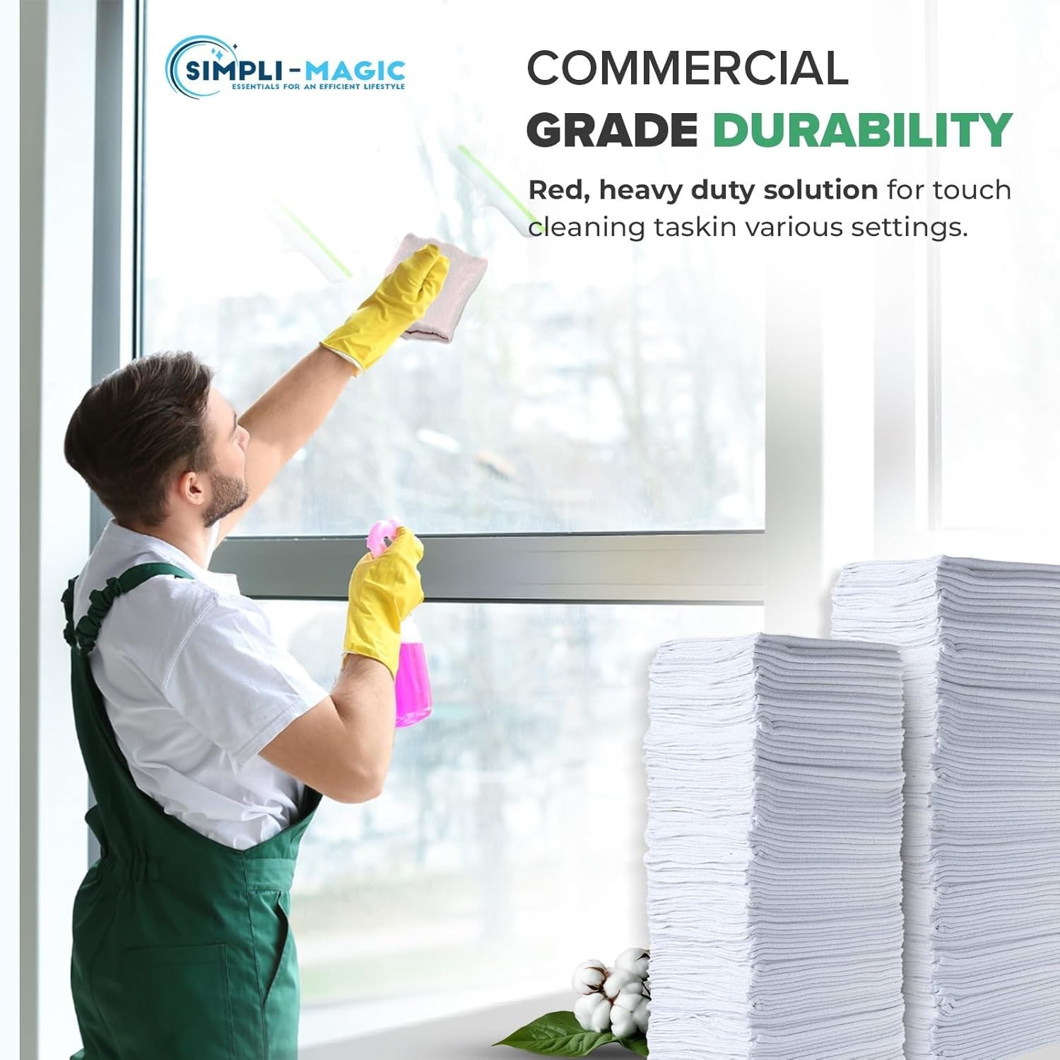 Simpli-Magic Cotton Shop Towels 14″x12″ (100 Pack) – Reusable Cleaning Shop Rags