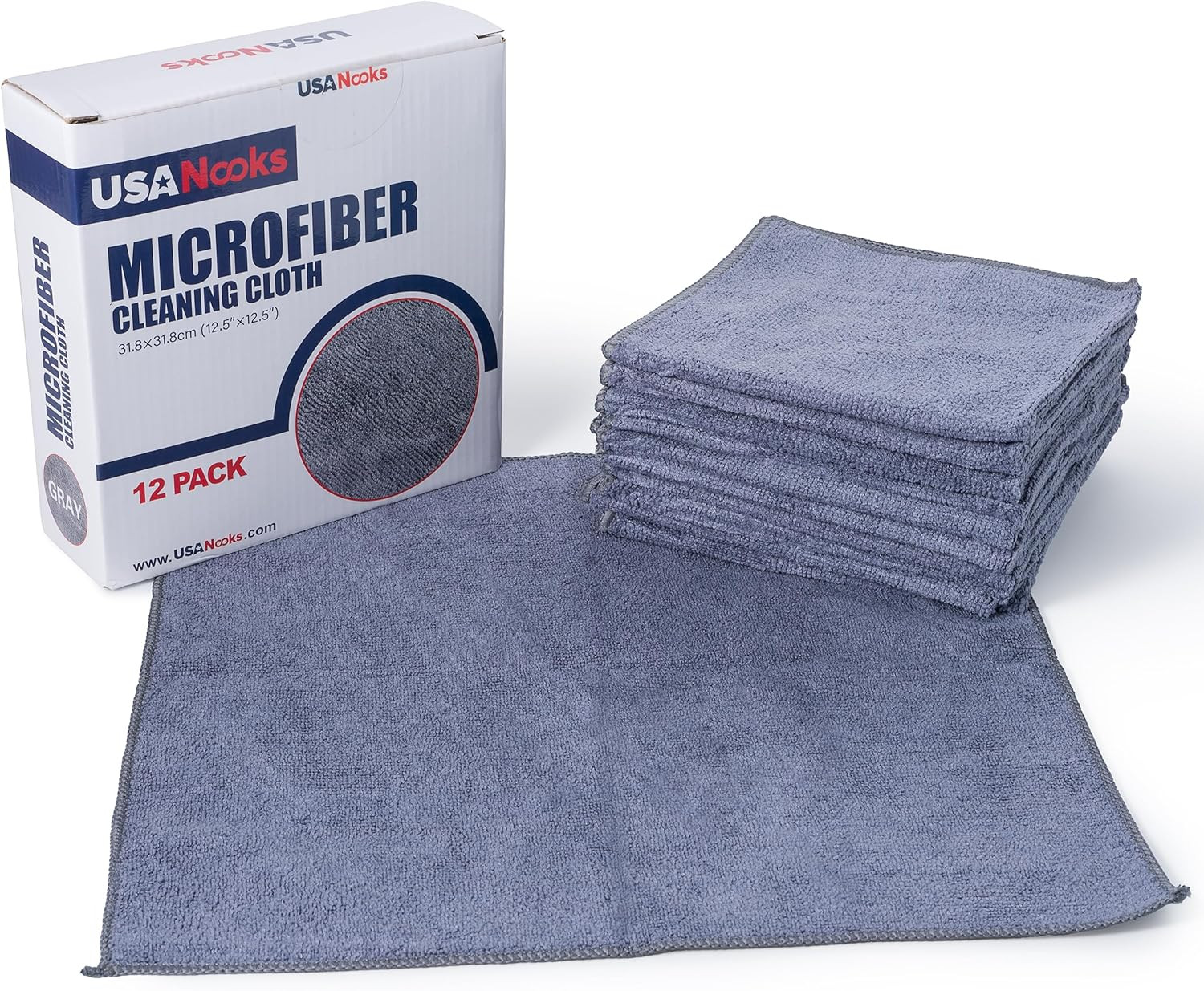 USANOOKS Microfiber Cleaning Cloth Grey – 12 Pcs (12.5″X12.5″) – High Performanc