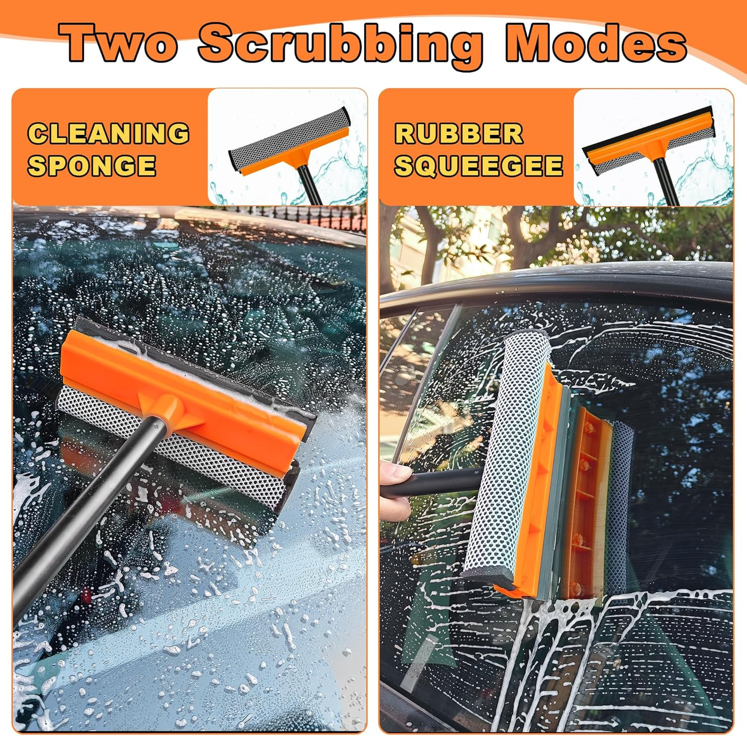 Window Squeegee for Home Cleaning, 2-in-1 Car Windshield Washer Kit with Extensi