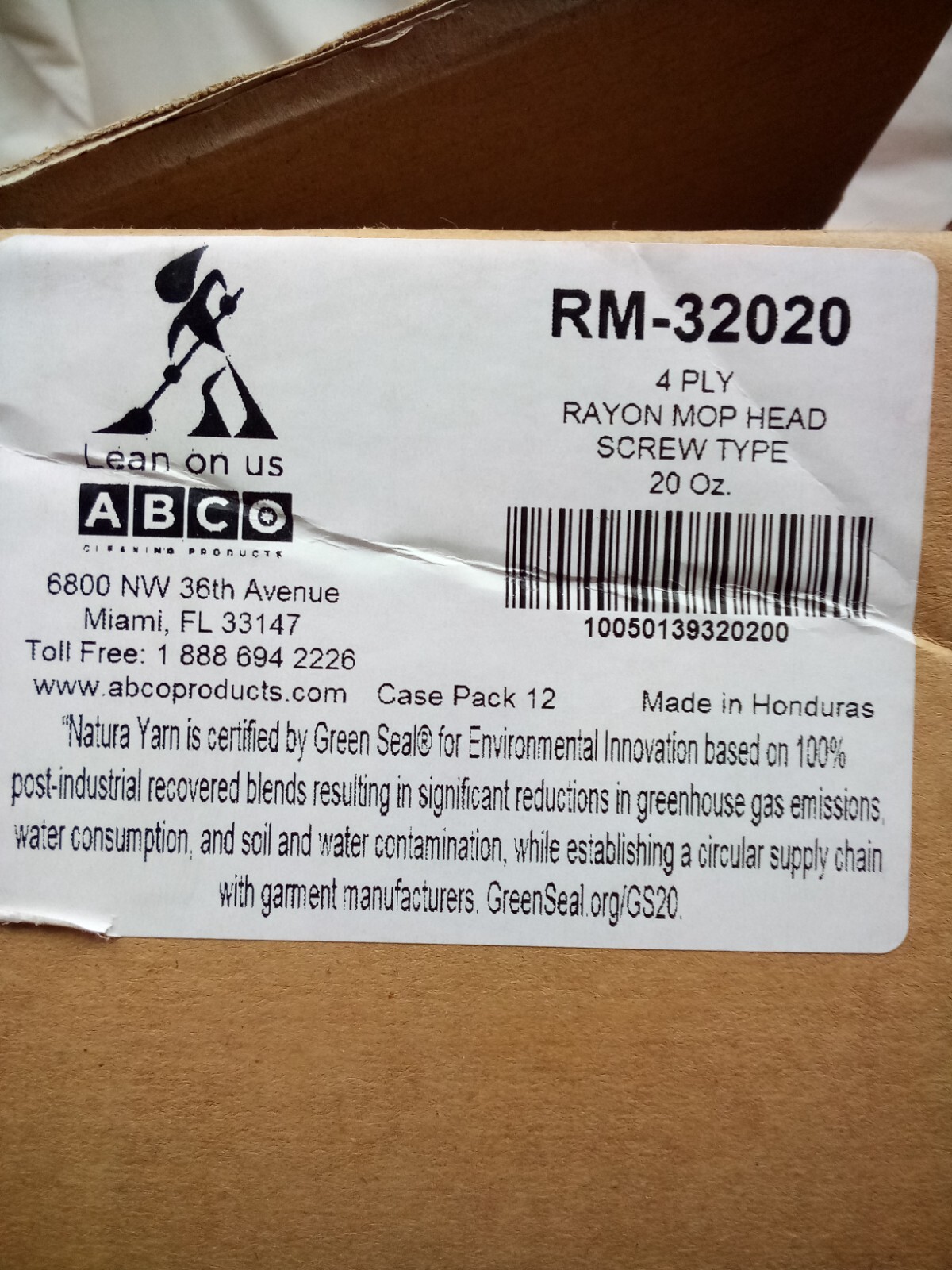 (5) ABCO, 20 OZ, White Yarn 4 Ply Rayon Mop Head RM-32020 Screw Type
