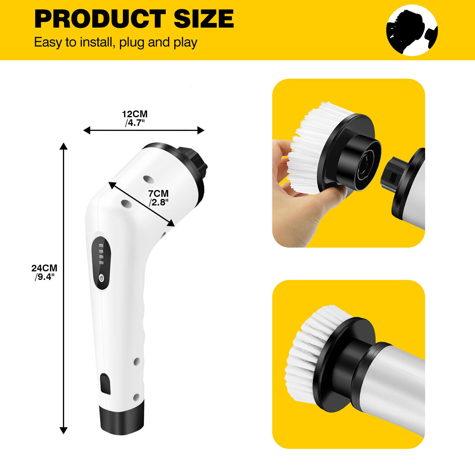 3 Heads Electric Spin Scrubber Cordless Bathtub Power Scrubber Cleaning Brush