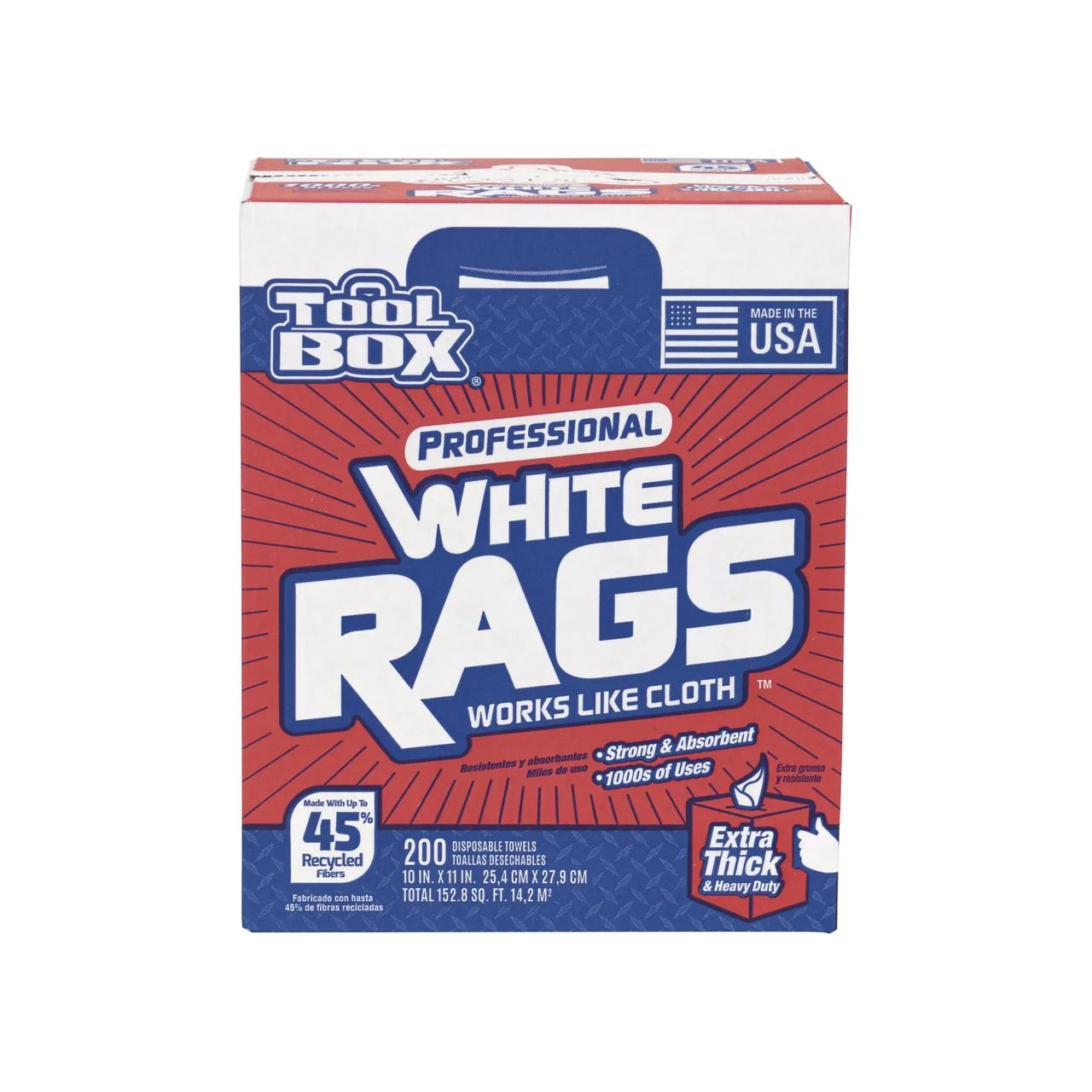 Toolbox White Rags 1 Ply 9.8 x 12 200 Sheets, No Fees