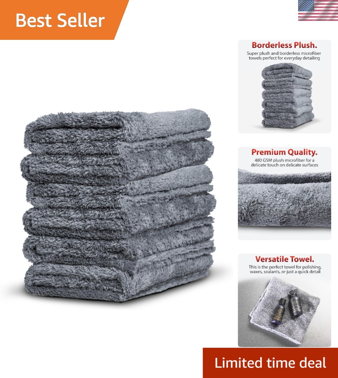 Adam’s 6pk Grey Microfiber Towels – Ultra Soft, Scratch-Free 16×16 for Versat…