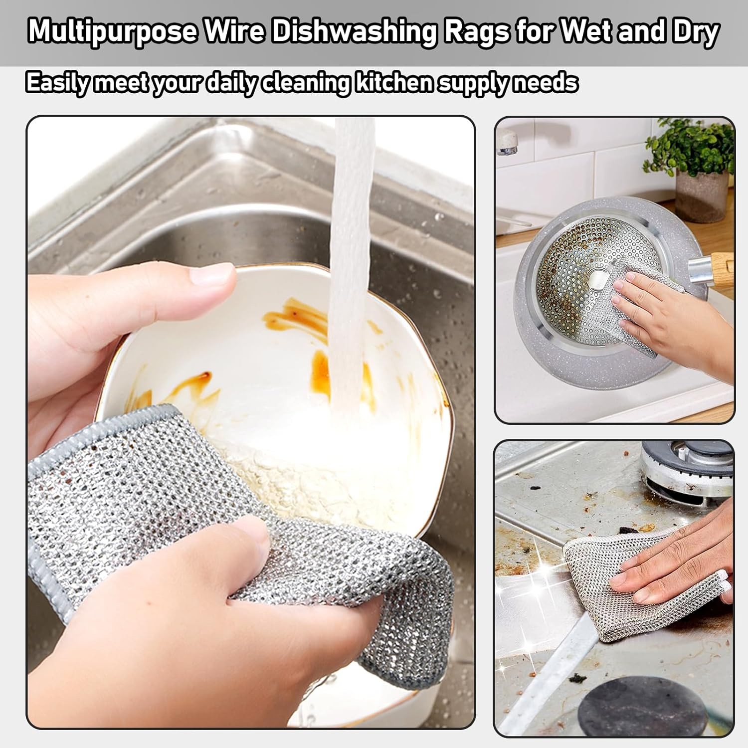 12Pcs Microfiber Wire Dishwashing Rag Non Scratch Cleaning Cloth Household Tools