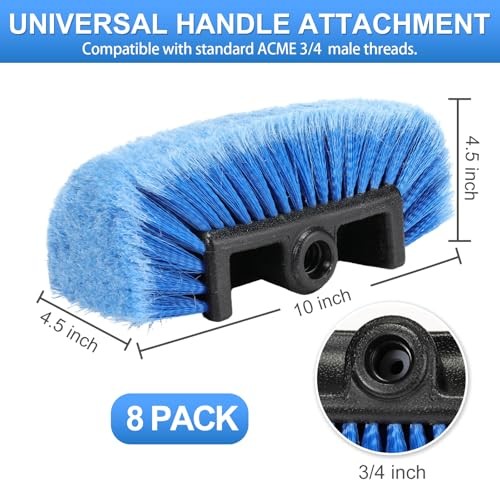 Set of 8 Blue Car Wash Brush Heads with Soft Detailing Bristle Flow Thru