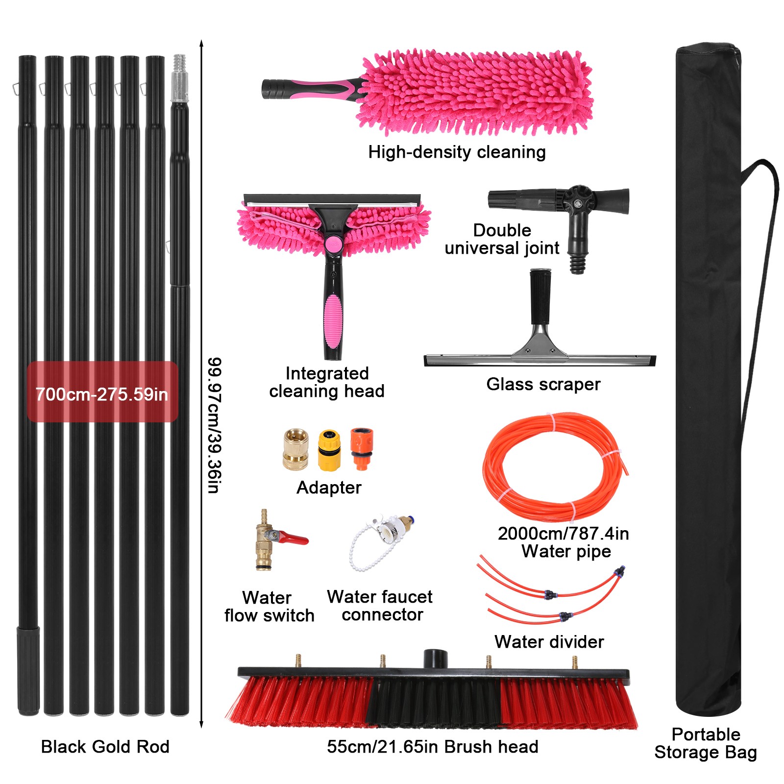 Solar Panel Cleaning Kit with 7M Water Fed Pole, Brush, and Squeegee US