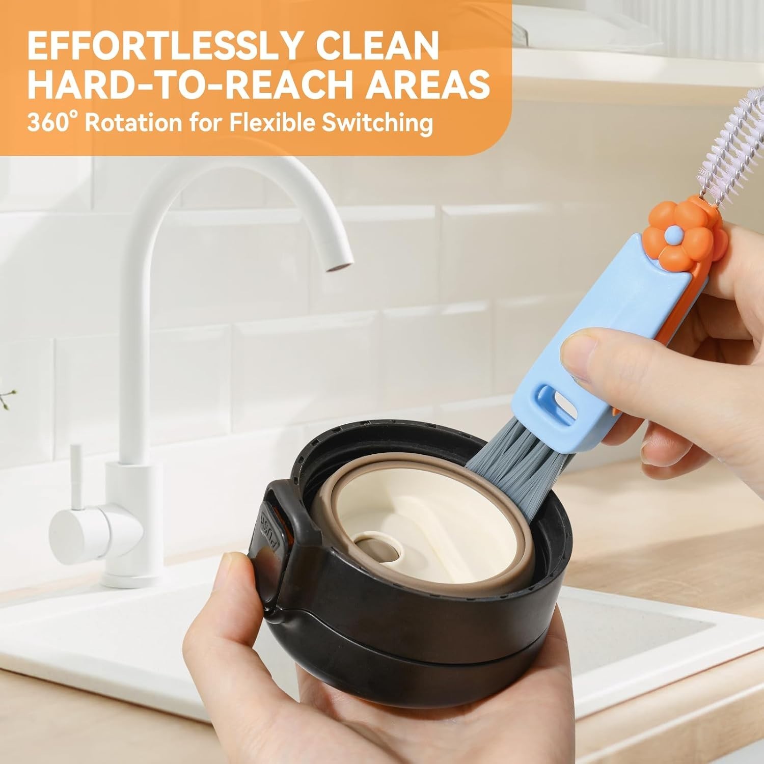 3 in 1 Cup Lid Gap Cleaning Brush Set, Multifunctional Bottle (Multicolor)
